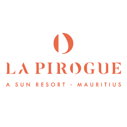 Logo of La Pirogue, a Sun Resort in Mauritius, featuring a stylized letter 'D' and the resort's name in orange text.