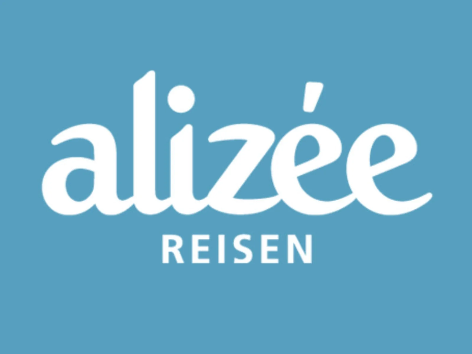 Logos of alizee reisen on a blue background.