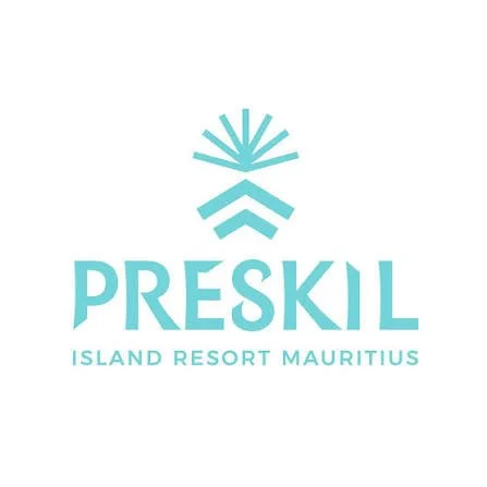 Logo for Preskil Island Resort Mauritius with a stylized palm tree and text