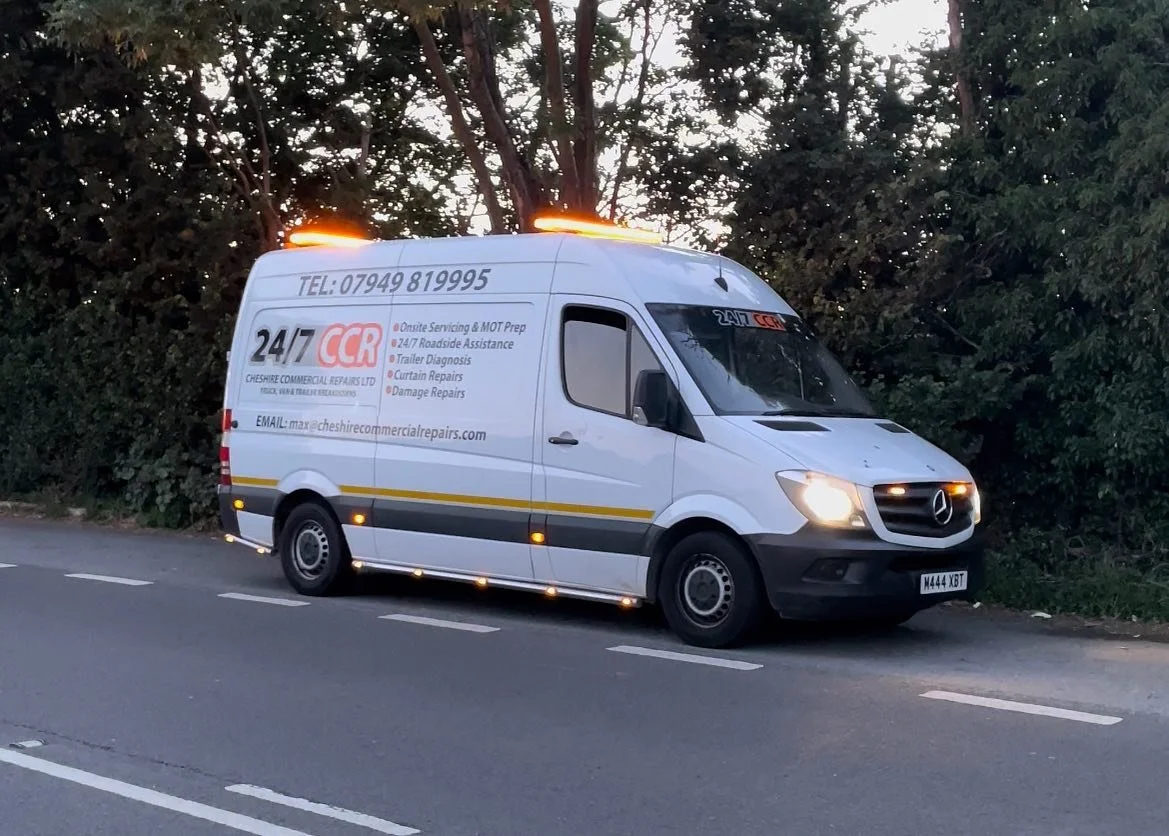 Cheshire Commercial Repairs LTD

&bull; 24/7 commercial breakdown assistance
&bull; On-site servicing &amp; MOT prep
&bull; Trailer diagnostics
&bull; Curtain repairs
&bull; Damage repairs
&bull; Fuel contamination

Call 07949819995 or email

max@che