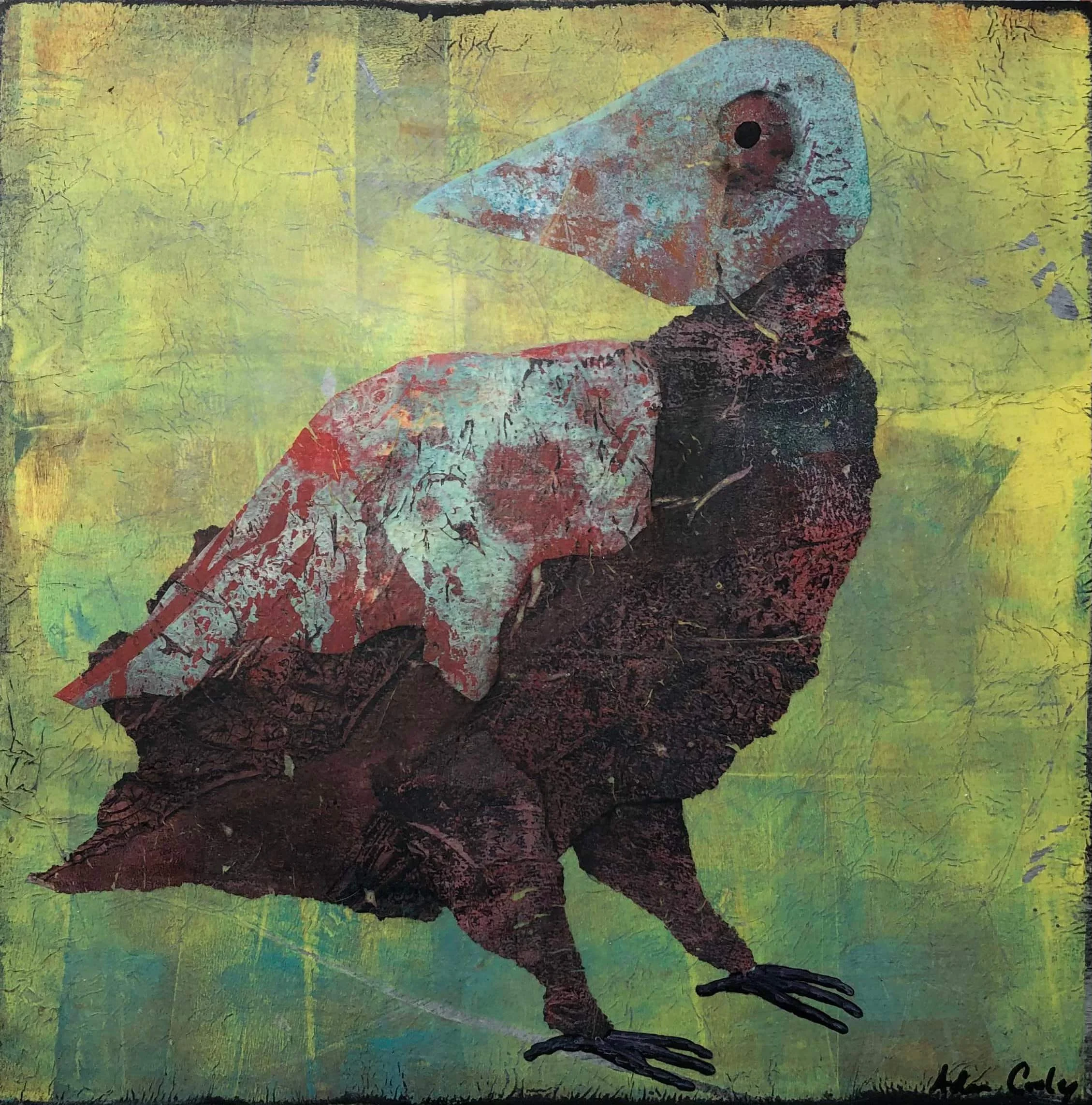 Nevermore Raven, 2020. acrylic/wax on panel, 12 × 12 in.