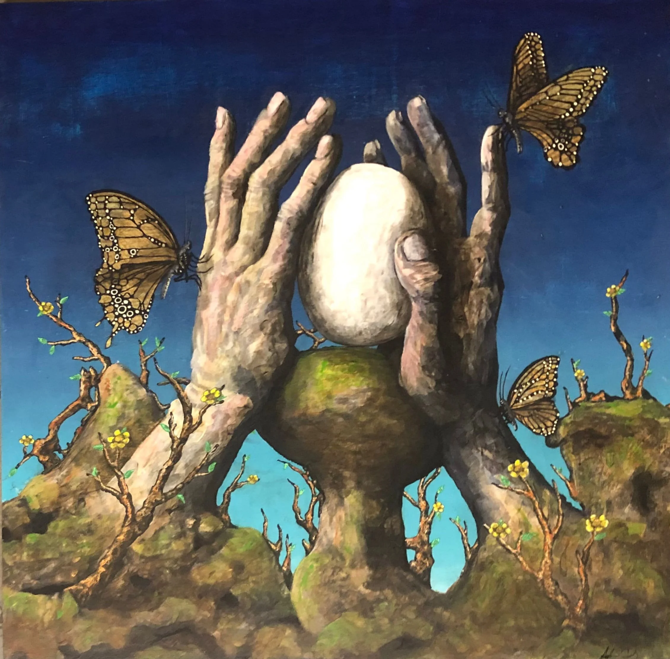 Fragile Beginnings, 2025. acrylic on panel, 24 × 24 in.
