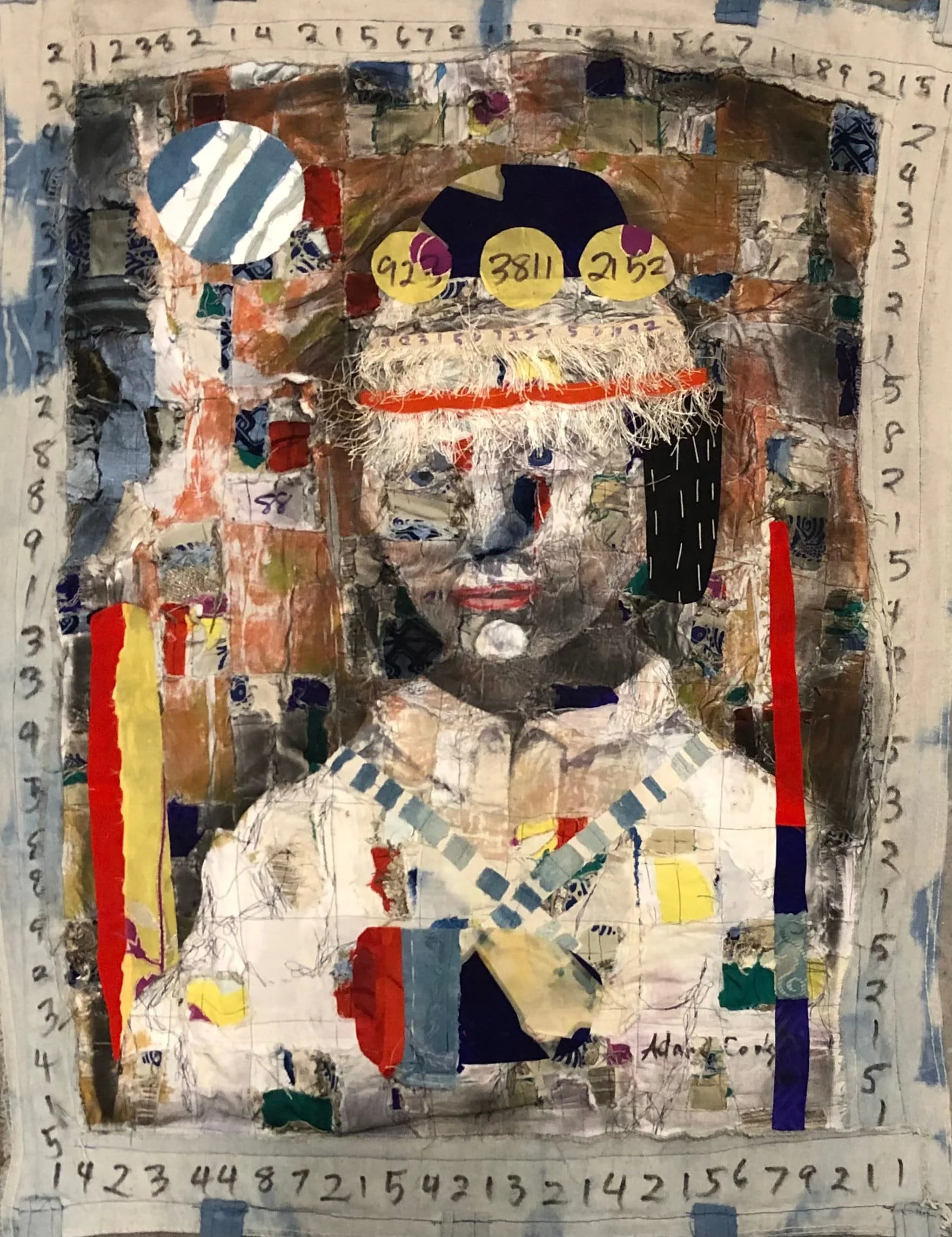 Portrait of a Boy, 2021. hand dyed/painted/printed boro textile tapestry, 43 × 34 in.