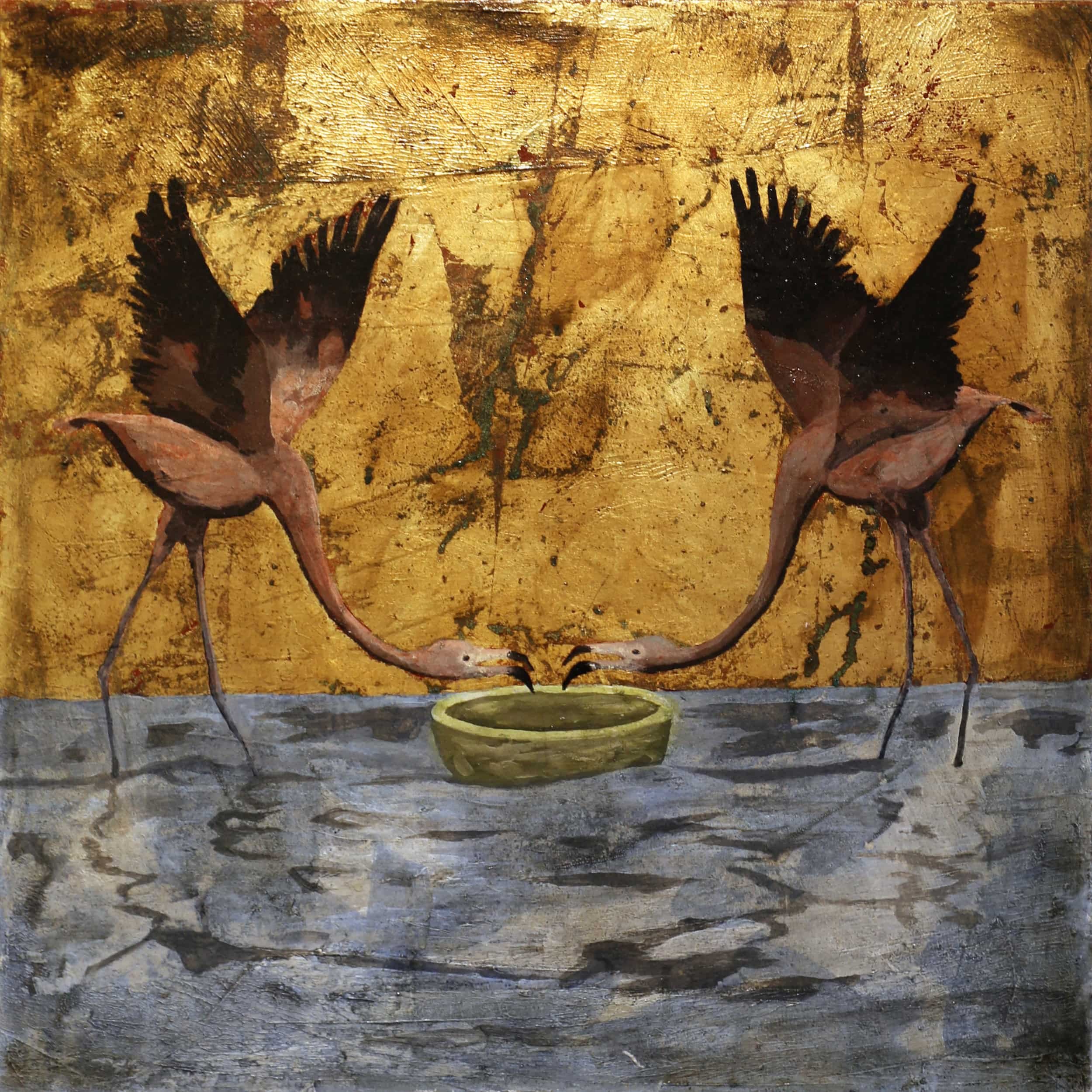 Flamingos, 2014. acrylic/oil on canvas, 22 × 22 in.