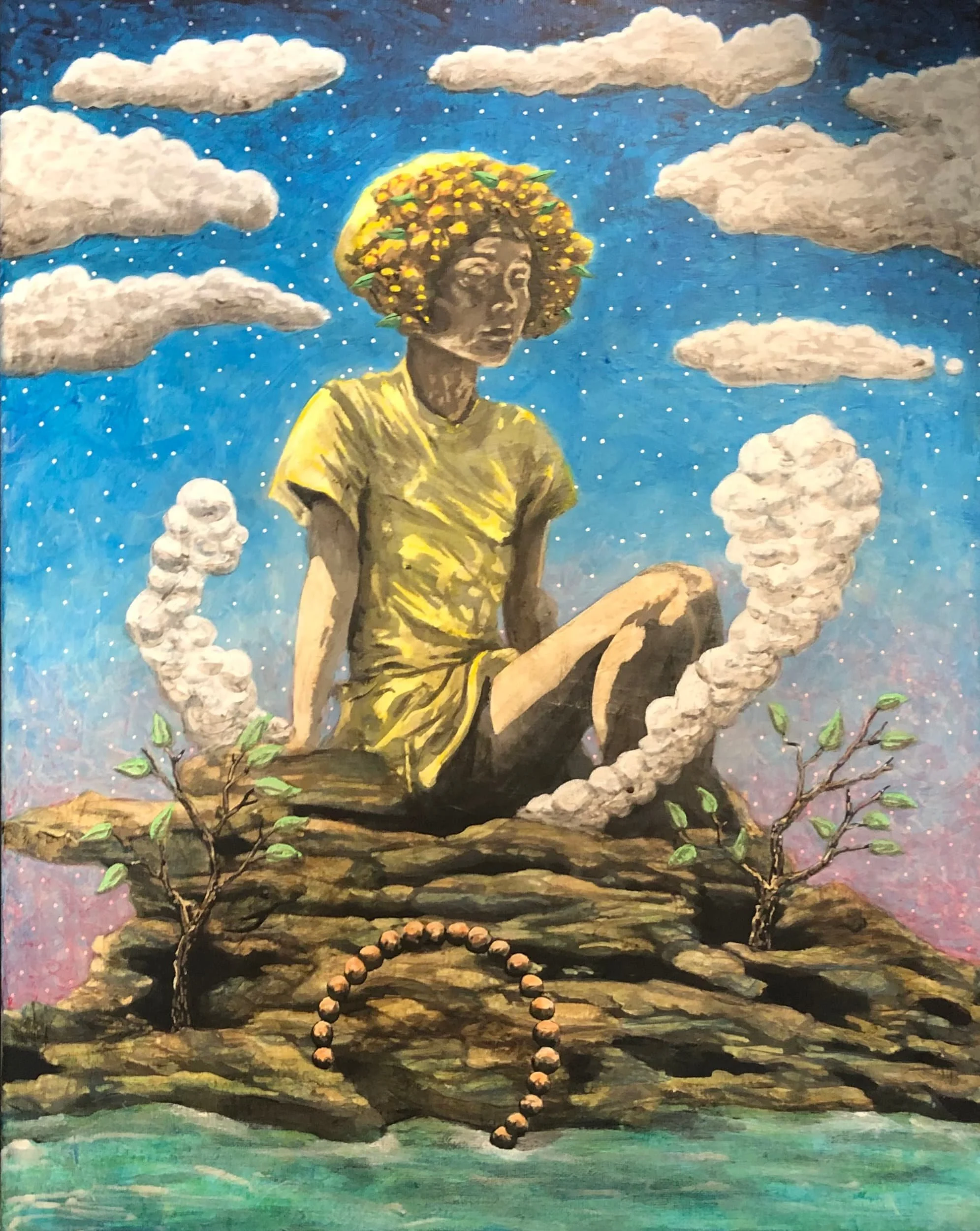 Sunflower Maiden and the Star, 2024. acrylic on canvas, 20 × 16 in.