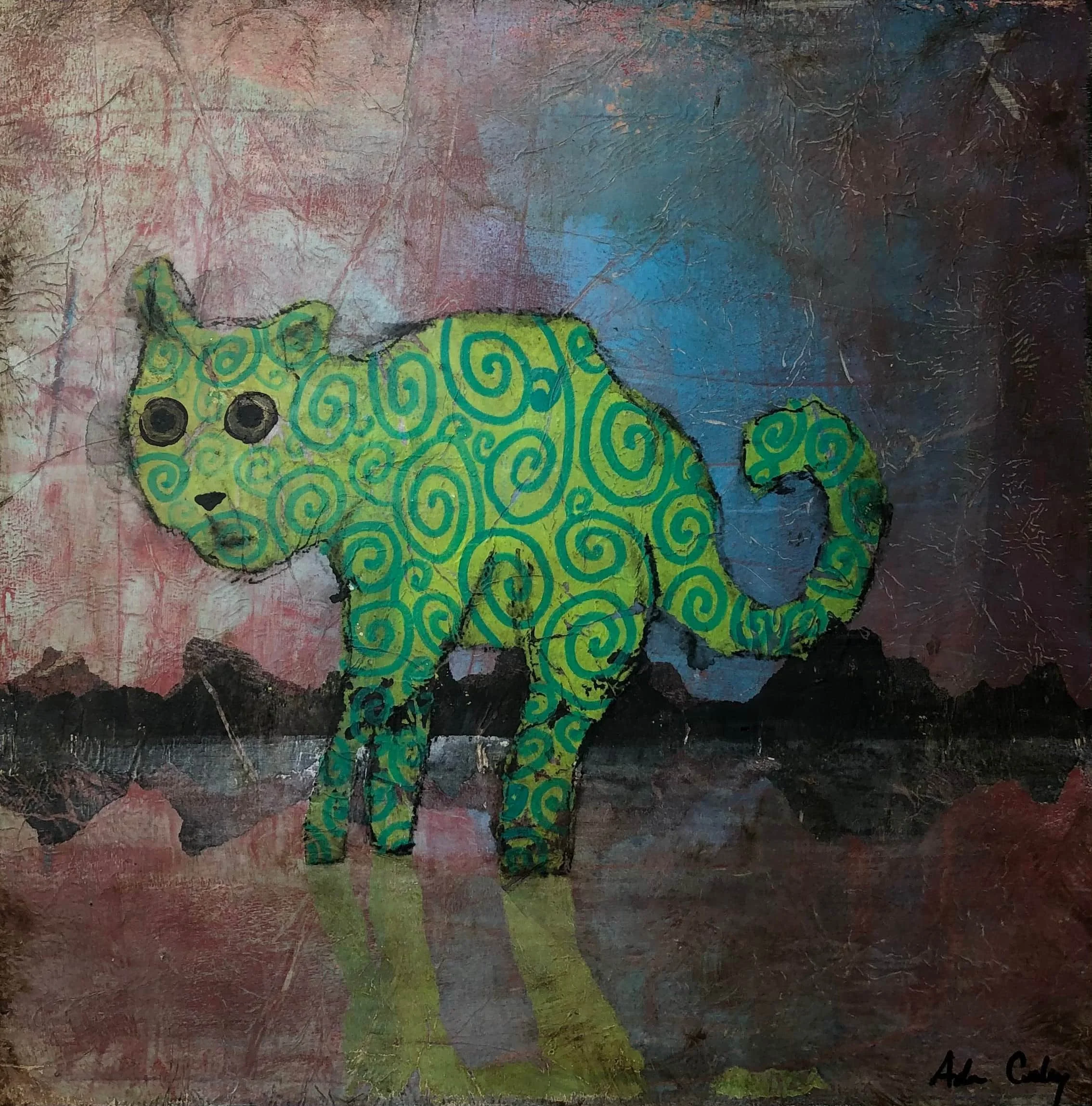 Grumpy Wet Cat, 2019. acrylic/wax on panel, 12 × 12 in.