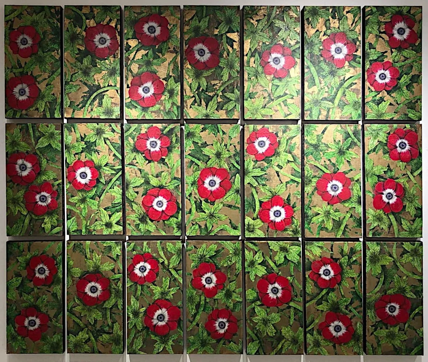 Anemone, 2017. installation view, acrylic on canvas, 16 × 8 in. each