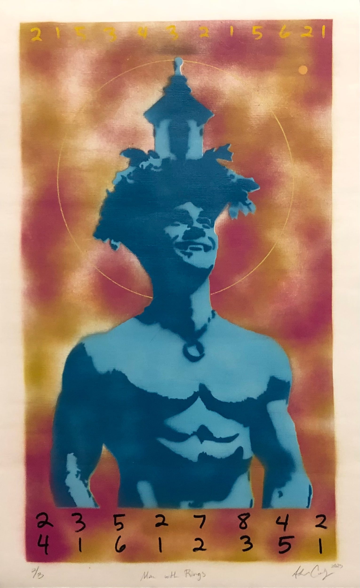 Man with Rings, 2024. paint on paper, 26 × 16 in.