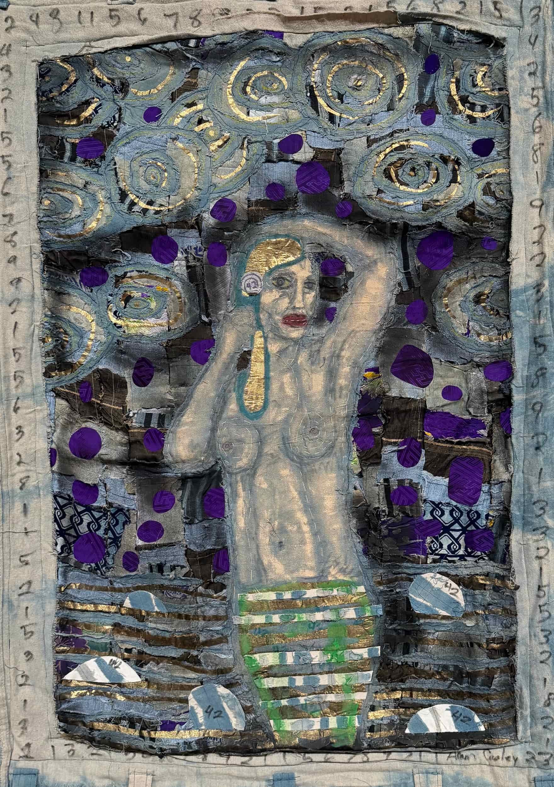 The Siren, 2021. hand dyed/painted/printed boro textile tapestry, 50 × 36 in.