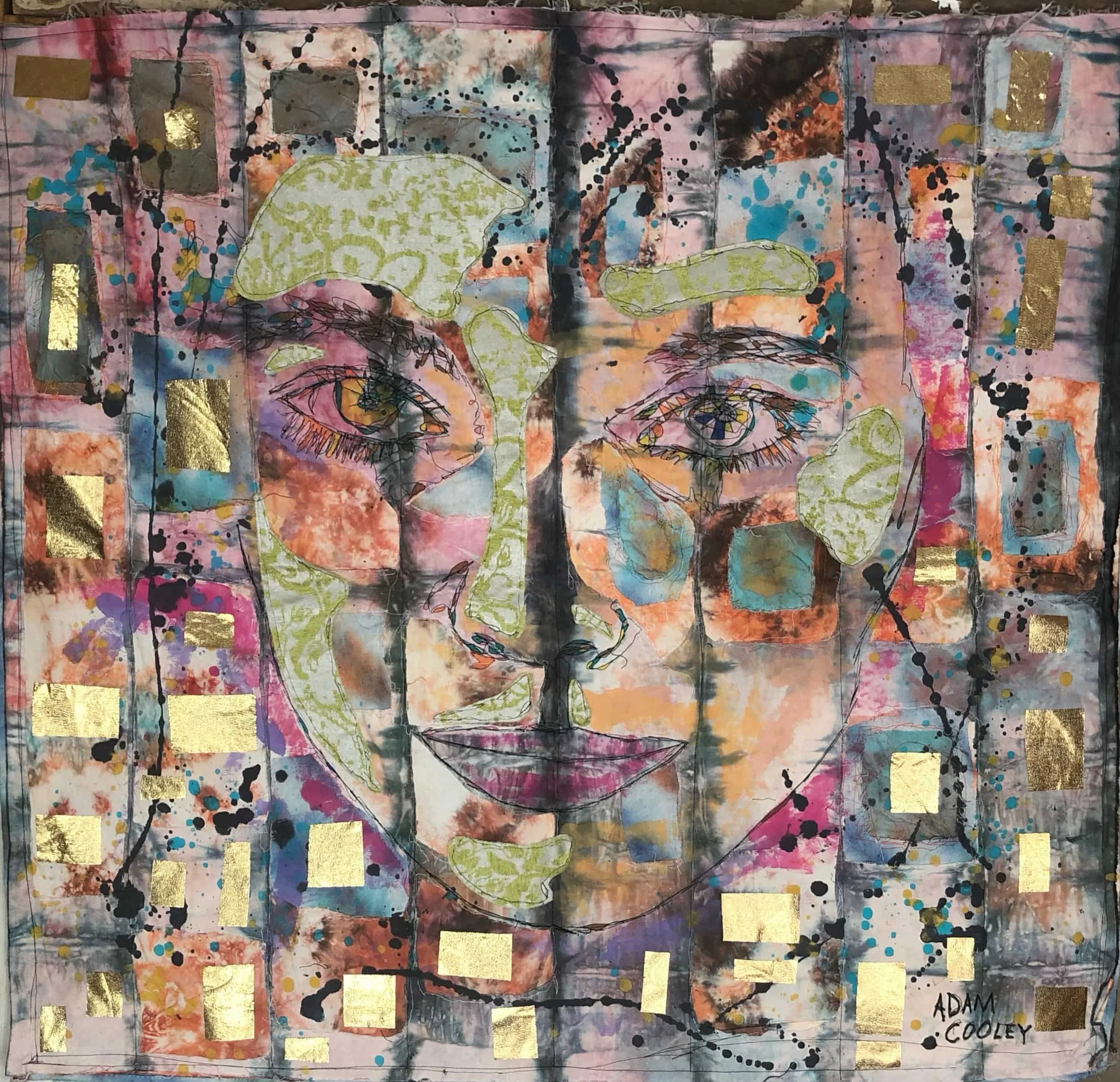 Daughter of Spring, 2021. hand dyed/painted/printed boro textile tapestry, 40 × 43 in.