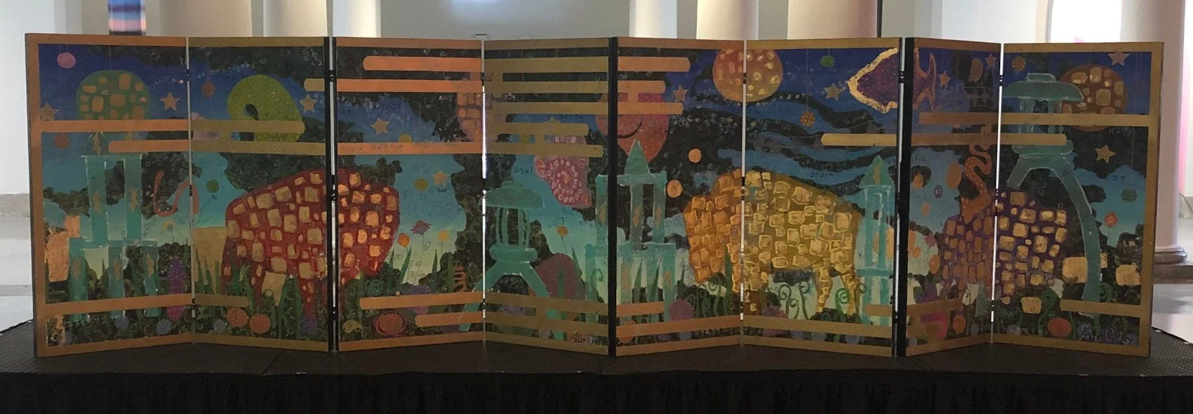 Buffalo Dreaming, 2021. acrylic/oil/wax on panel (byobu), 48 × 192 in.