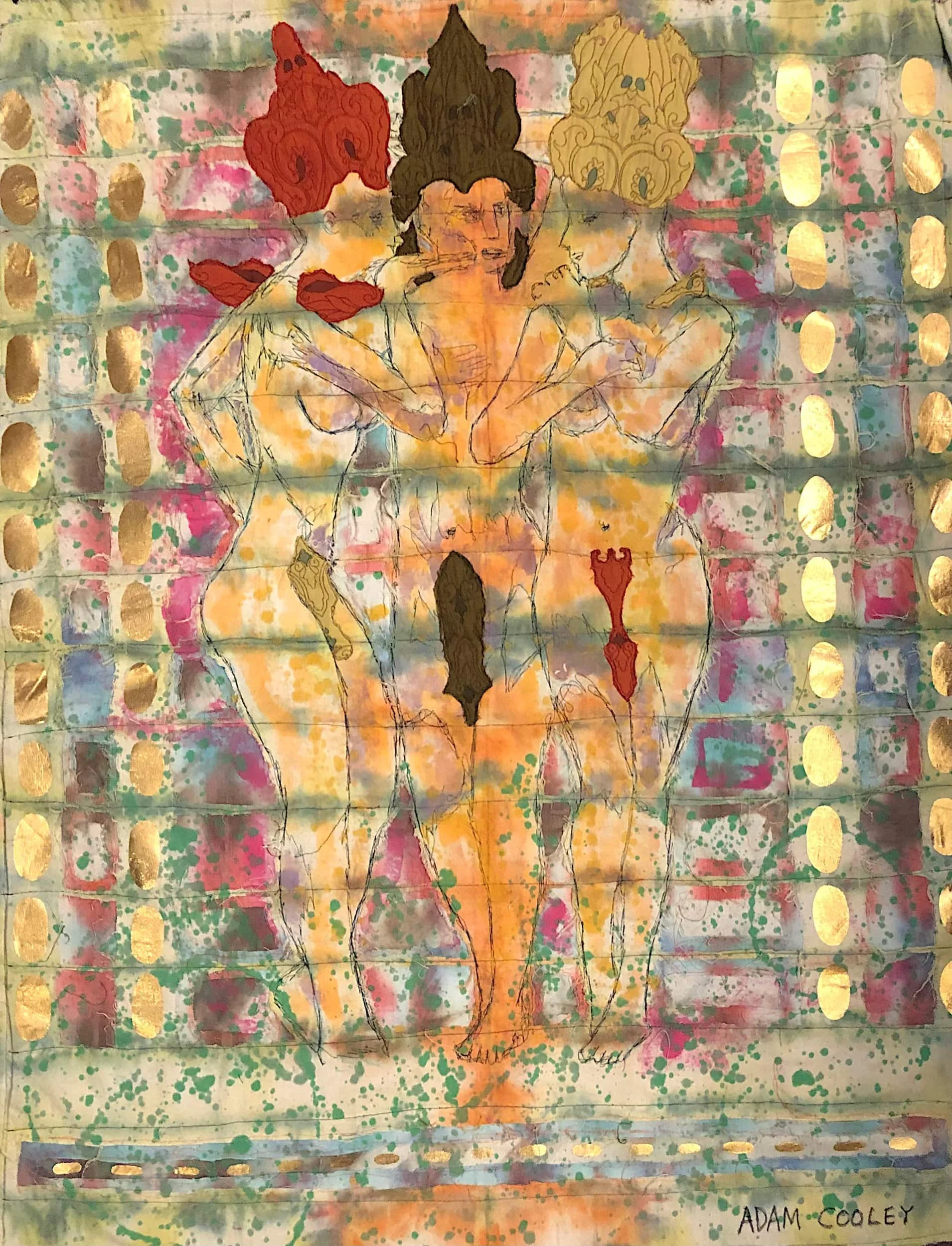 The Fates, 2021. hand dyed/painted/printed boro textile tapestry, 55 × 43 in.