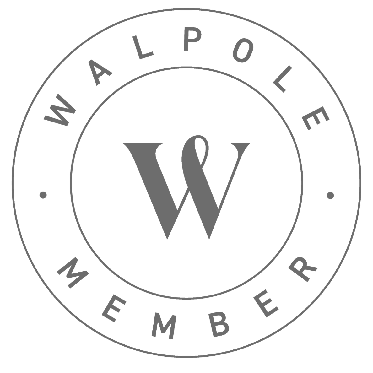 Logo for WALPOLE MEMBER featuring a large stylized 'W' and 'V' in the center, surrounded by the words WALPOLE MEMBER in a circular arrangement.