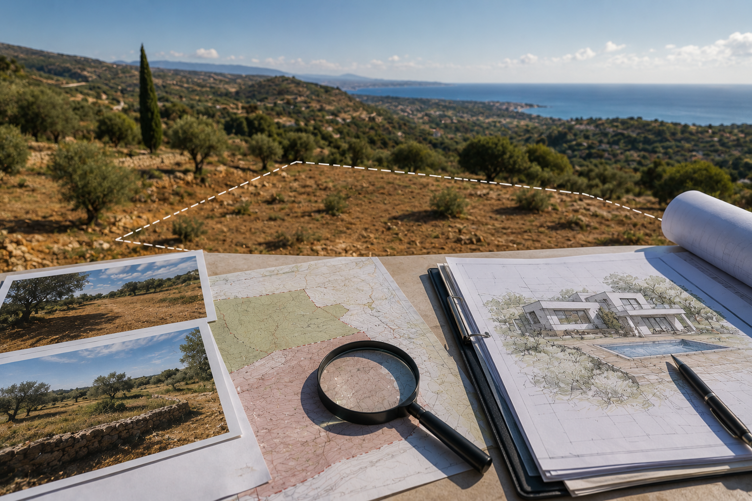 Rural land in Spain analyzed for planning restrictions and development feasibility during a property due diligence investigation.