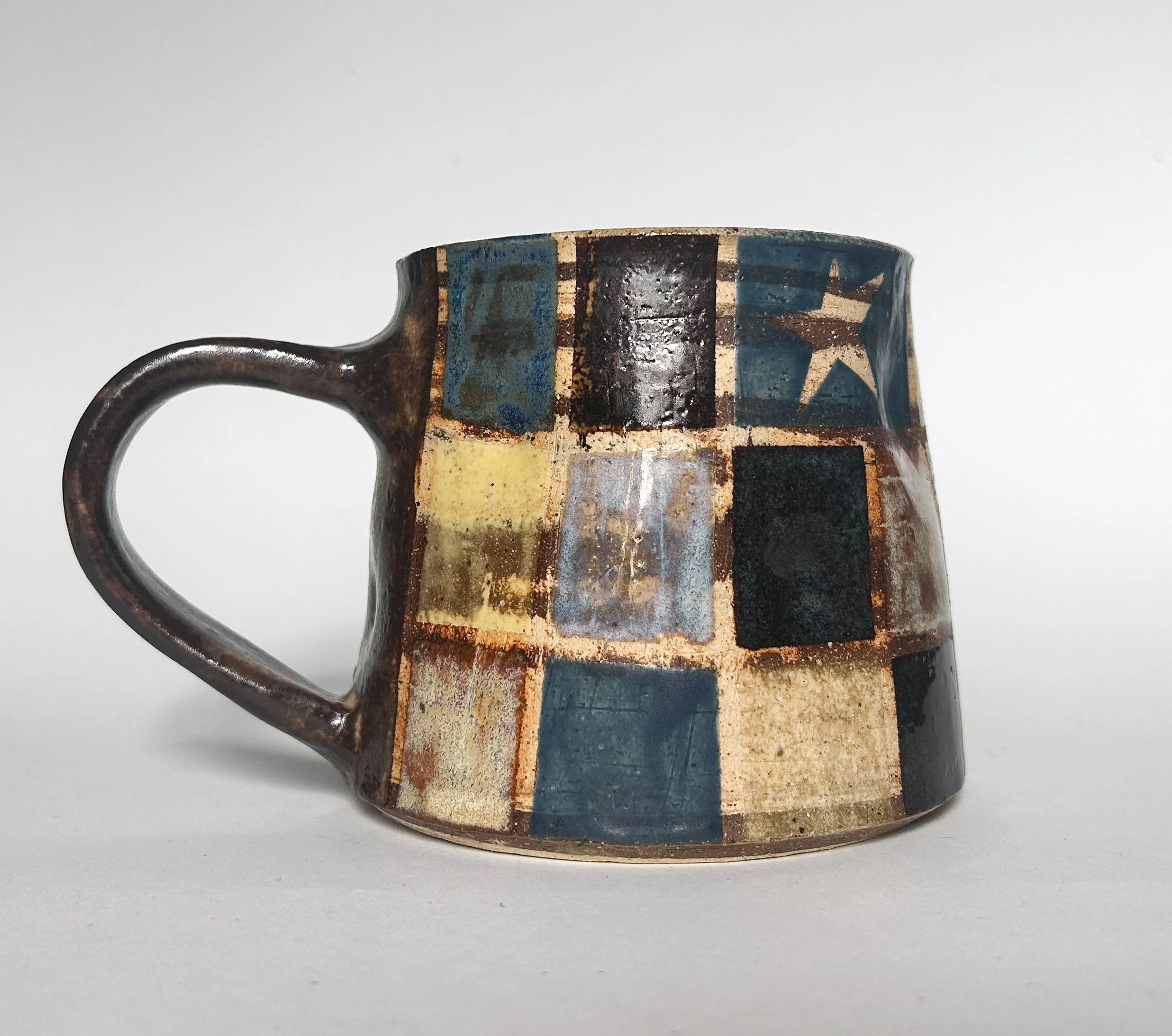 Brown and Blue Checkered Mug