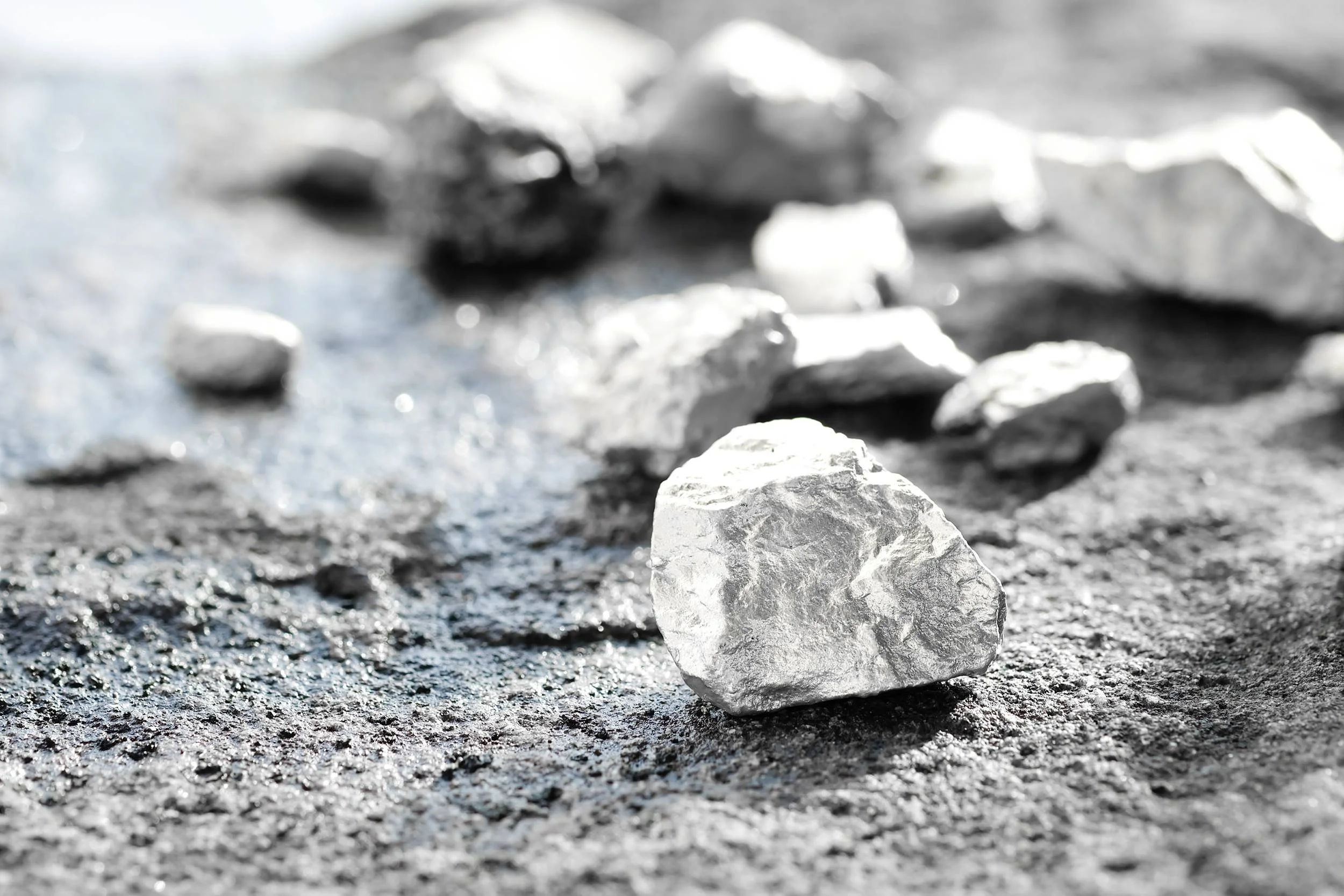 Close-up of a piece of material on rocky ground