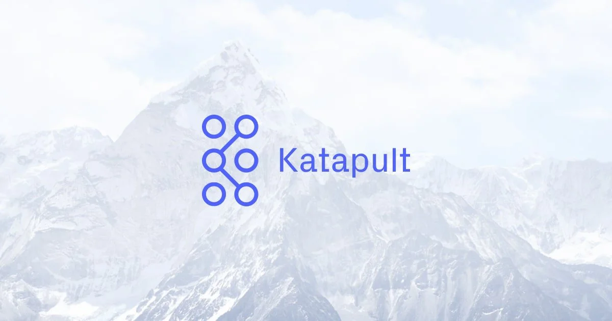 Logo with interconnected circles and the word "Katapult" over a mountain background.
