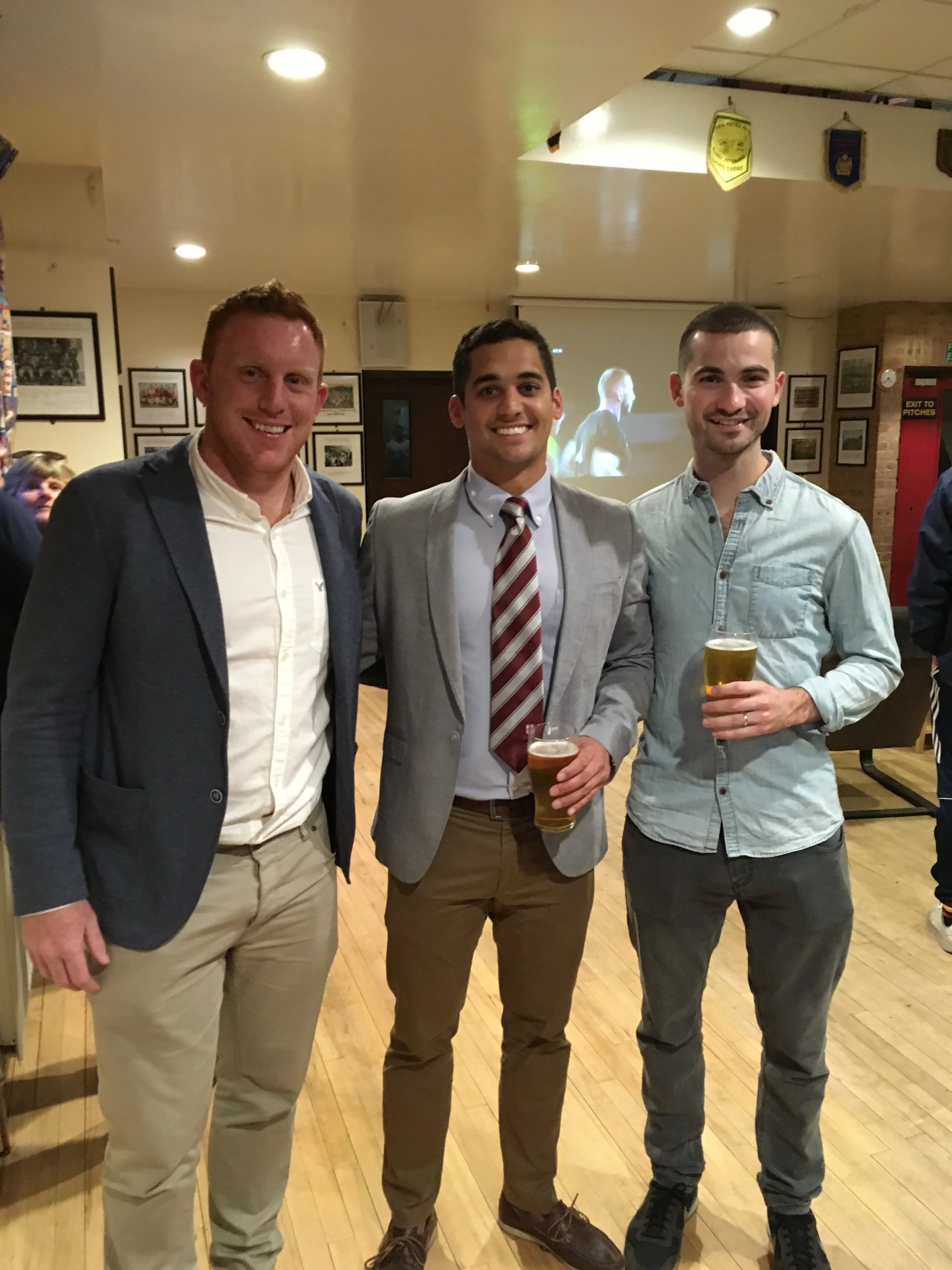 A picture of Neil Sweeney, Ciaran Pillay, and Alex Willis, the founders of Old Georgian's RFC.