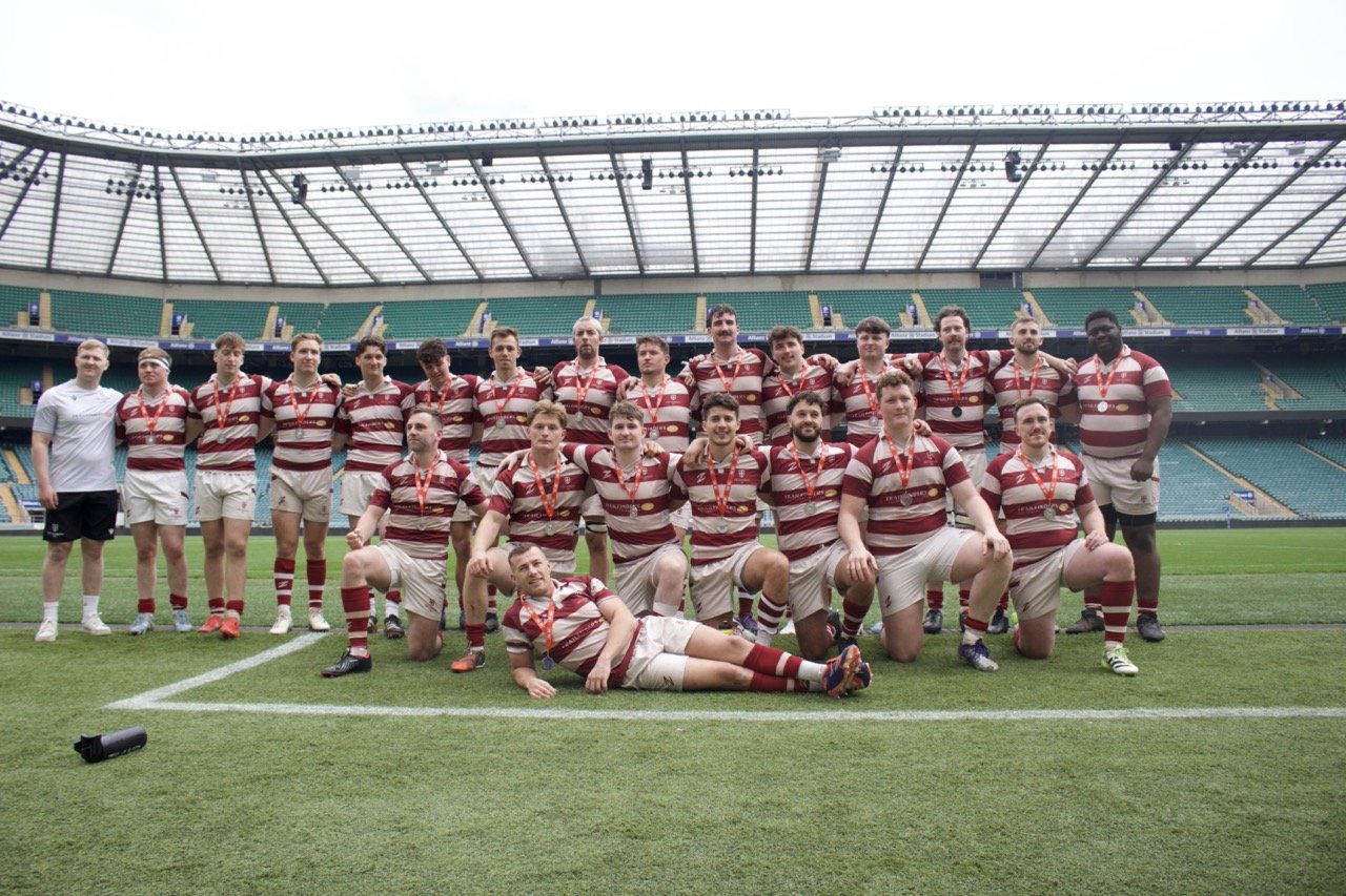 Team photo of Old Georgian's RFC at Twickenham after they came second in the Papa John's Community Cup 2025