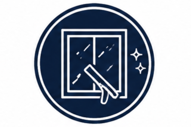 Icon of a window with a squeegee cleaning it, surrounded by sparkling effects.