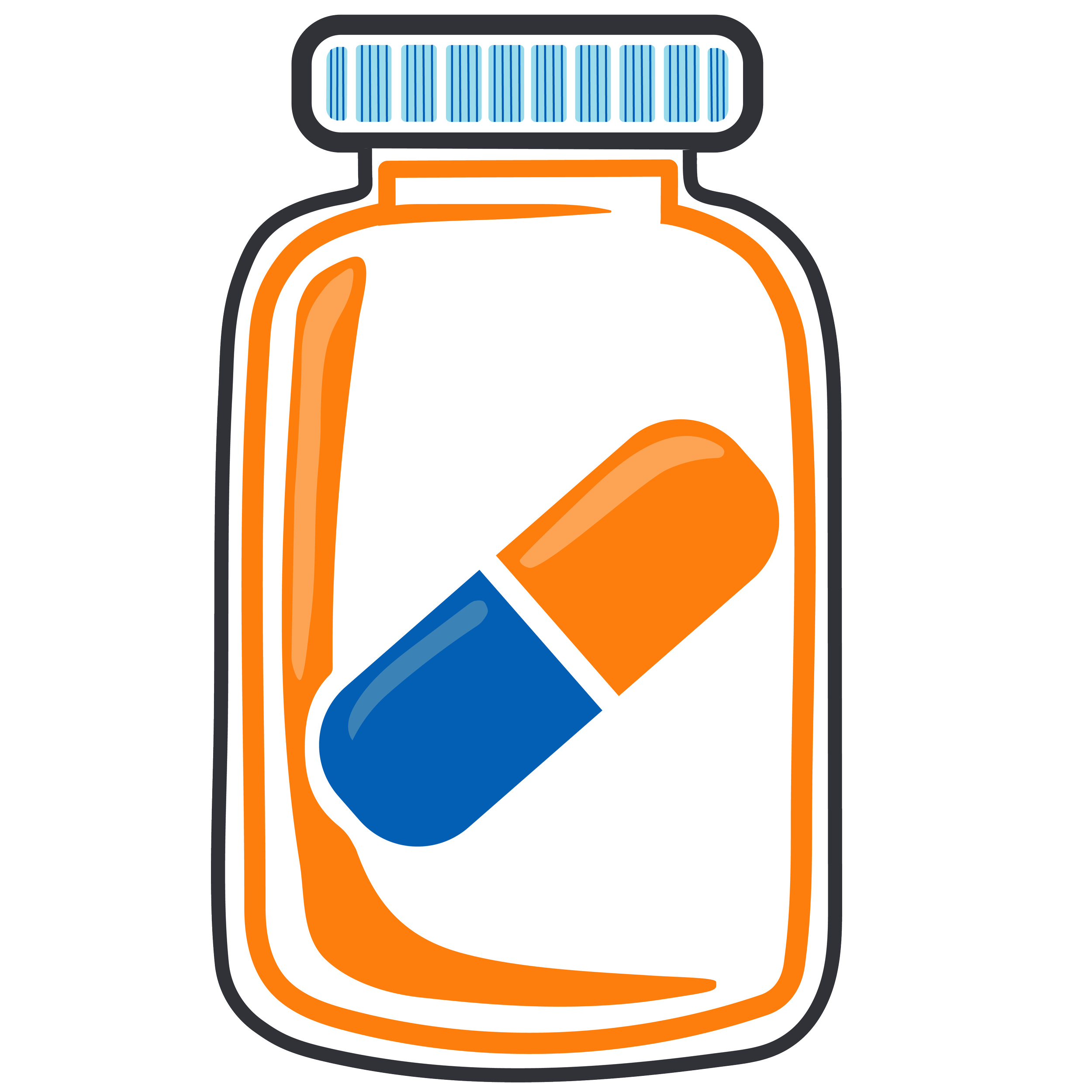 Illustration of a spray bottle with an orange and blue design.