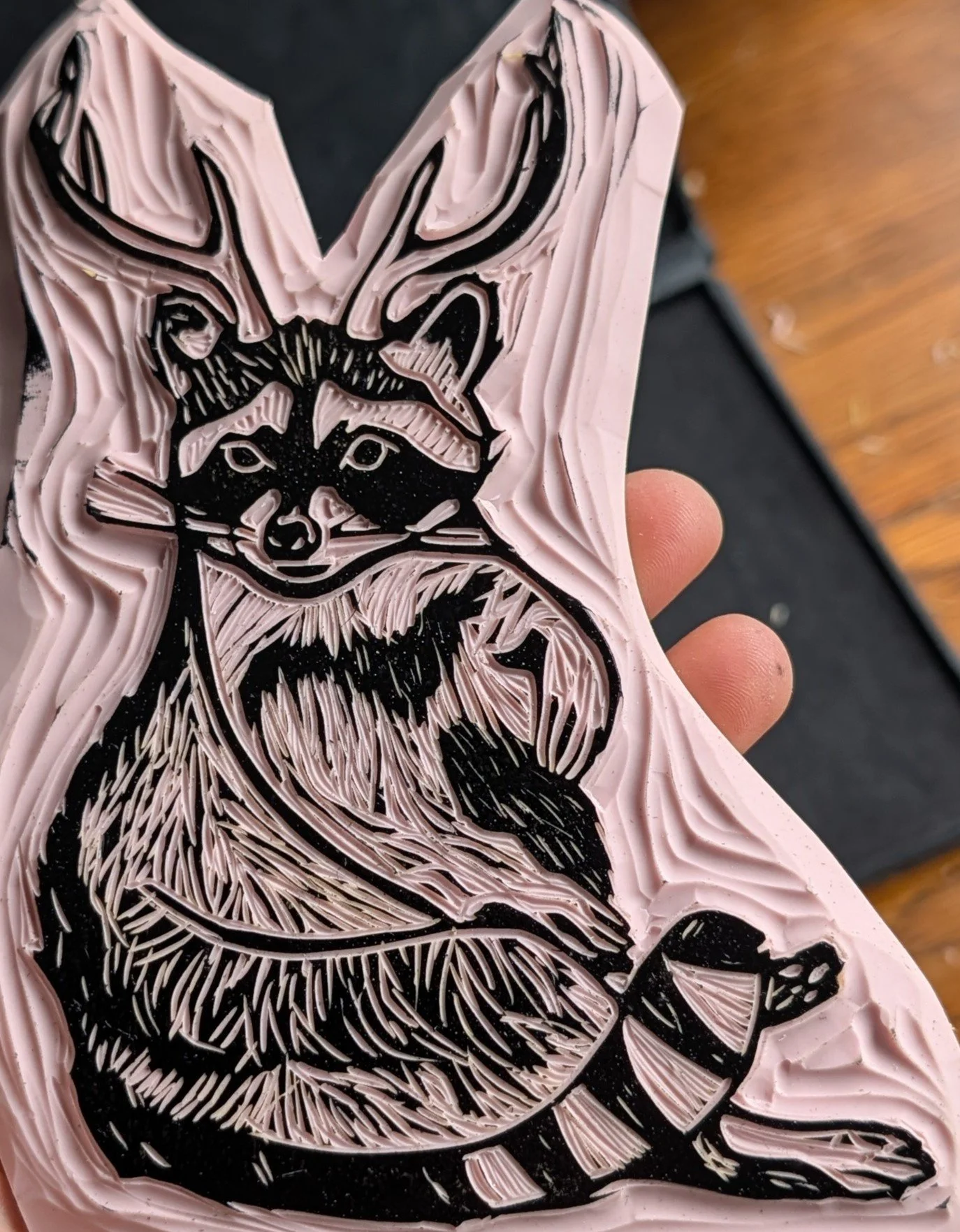 Hand carved original mask-alope stamp