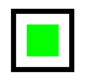 A green square centered within a larger black-bordered square on a white background.