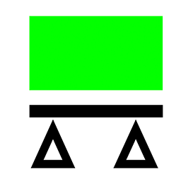 Abstract geometric design with green rectangle, black line, and black triangles