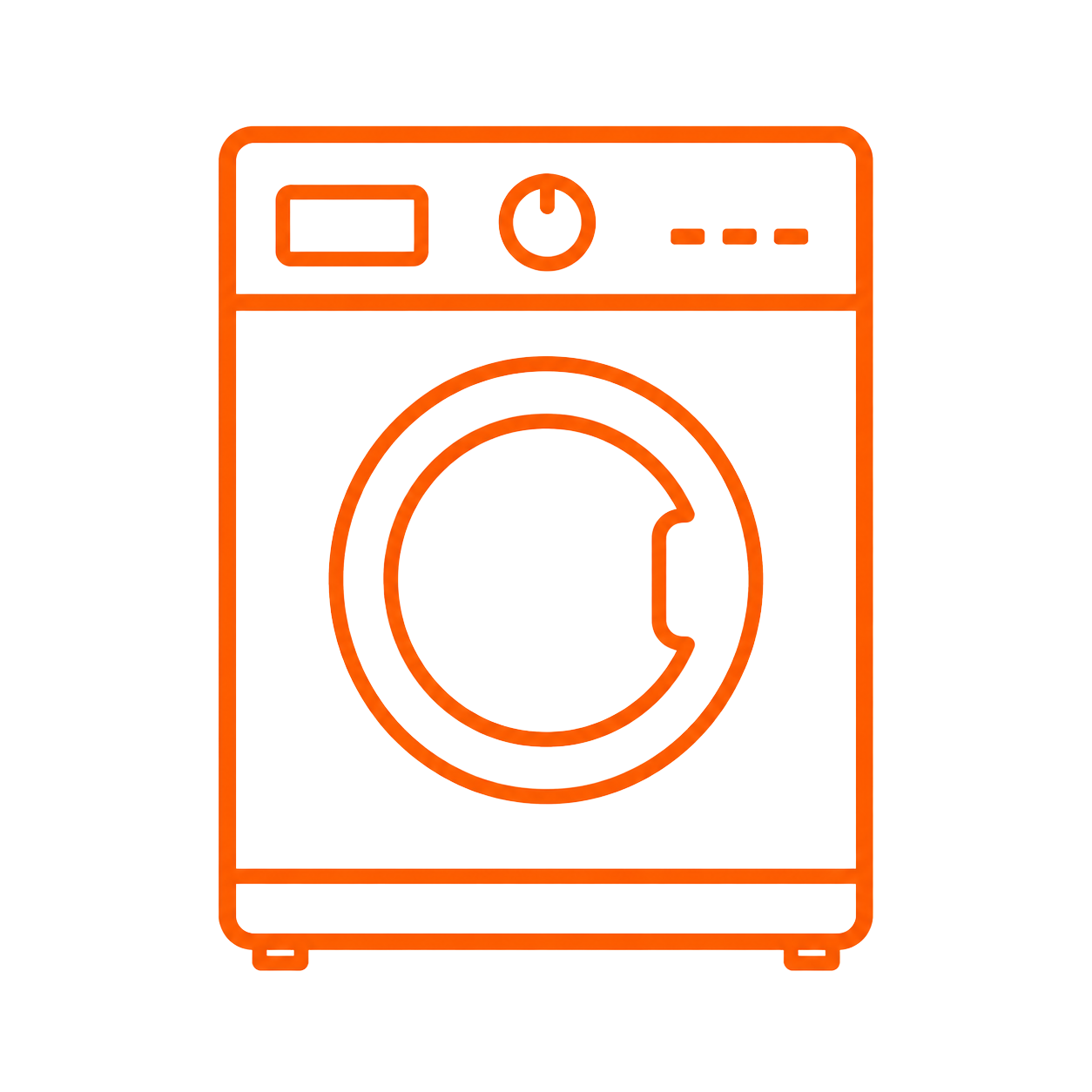 Line drawing of a washing machine with a round door, control panel, and settings