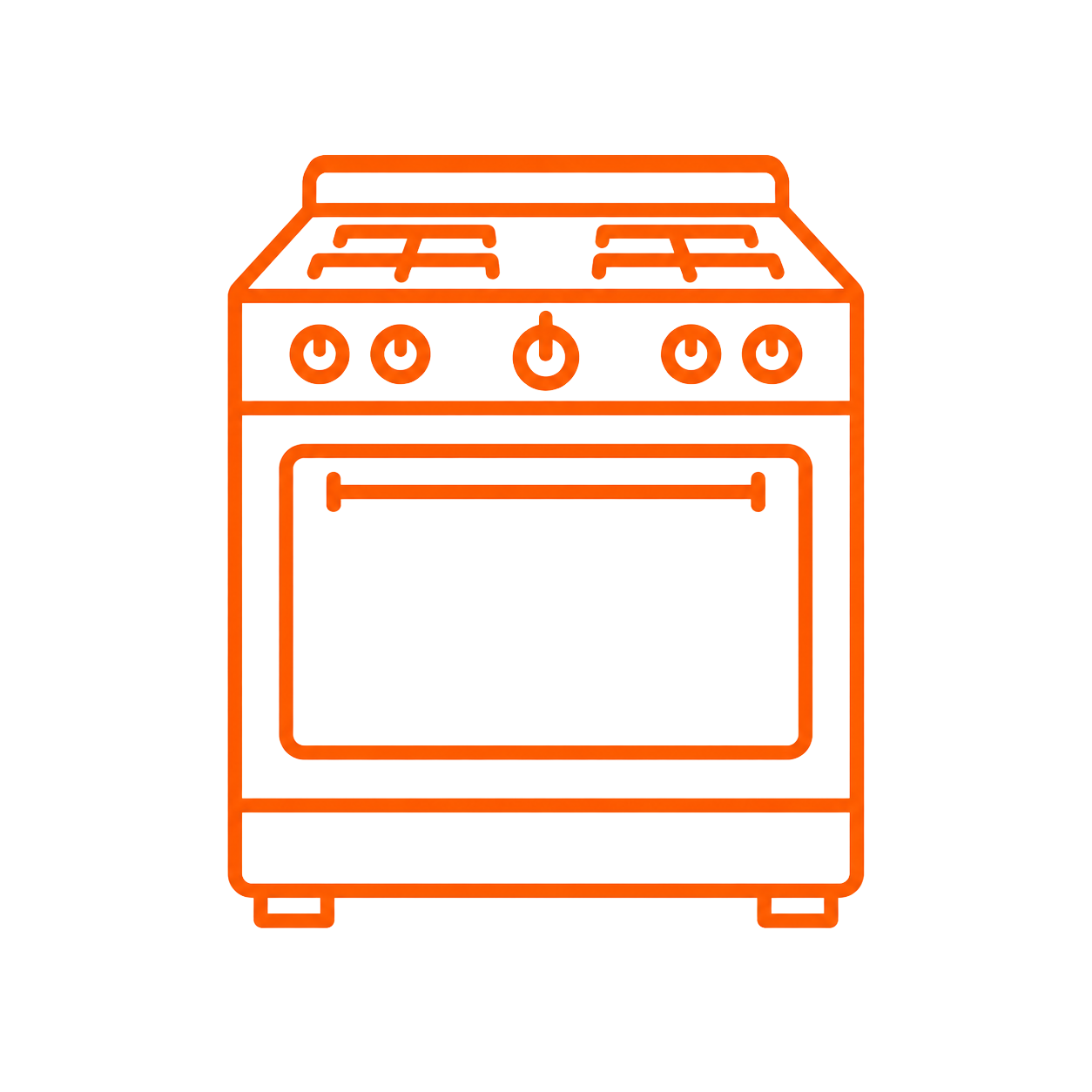 Illustration of a stove with four burners and an oven in orange outline