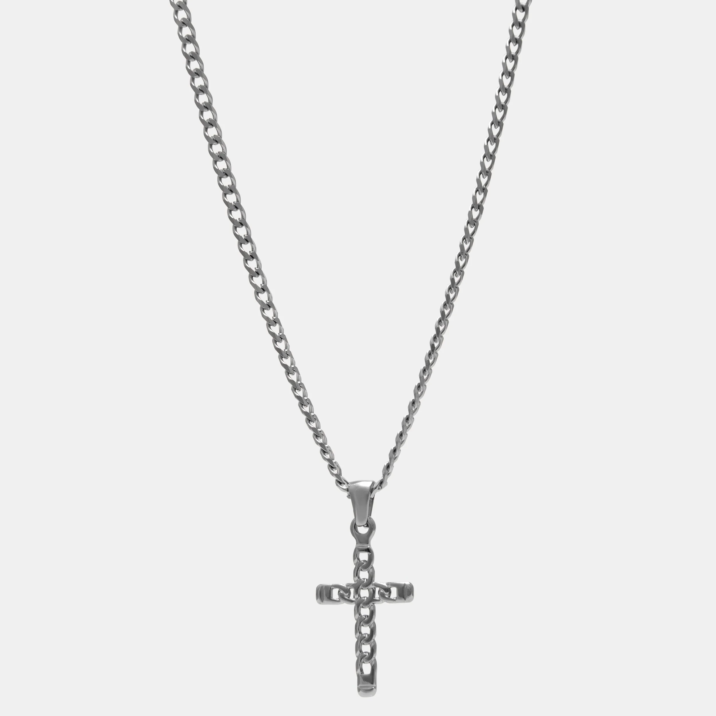 CHAIN CASTED CROSS PENDANT NECKLACE ON CURB CHAIN