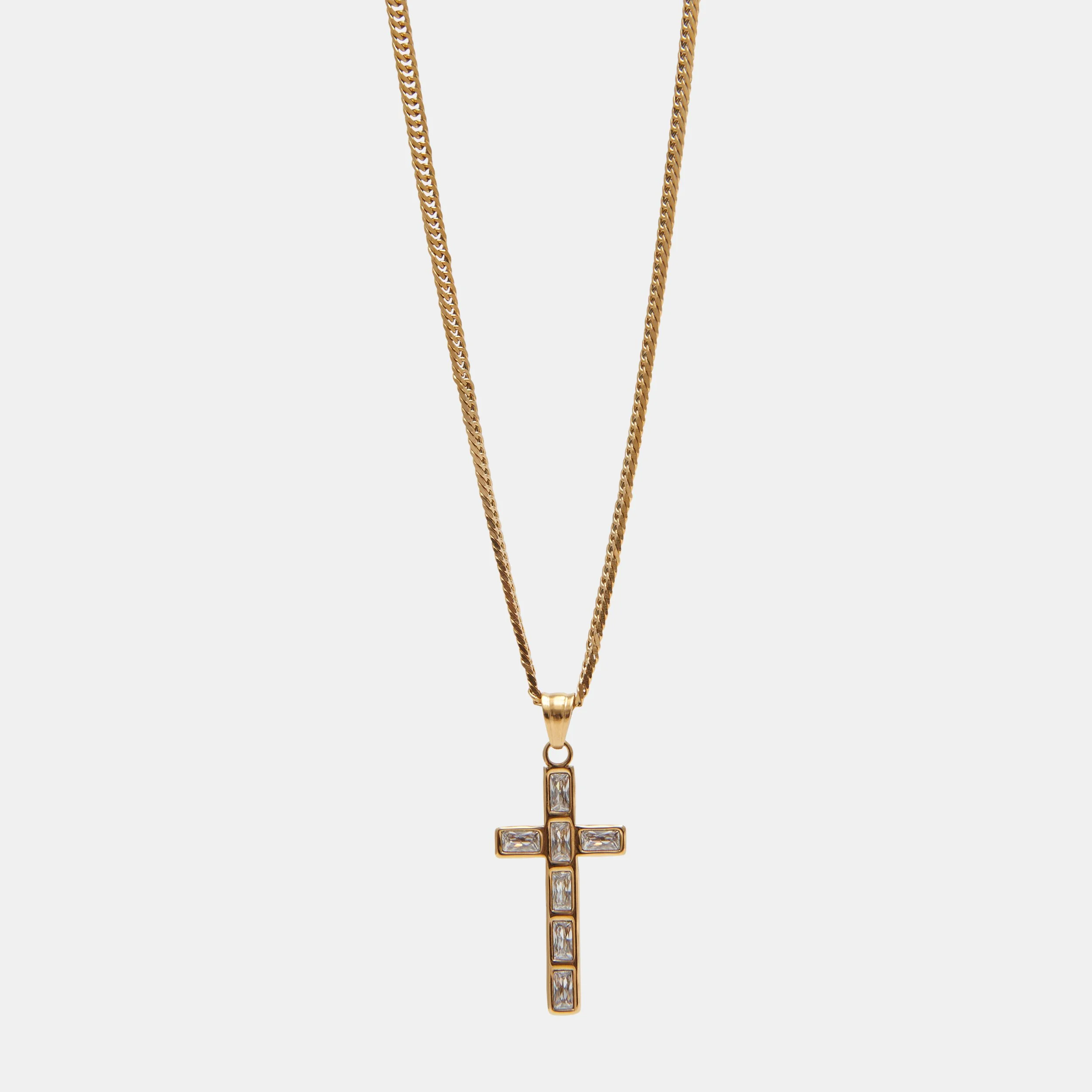 CRYSTAL SET CROSS PENDANT NECKLACE