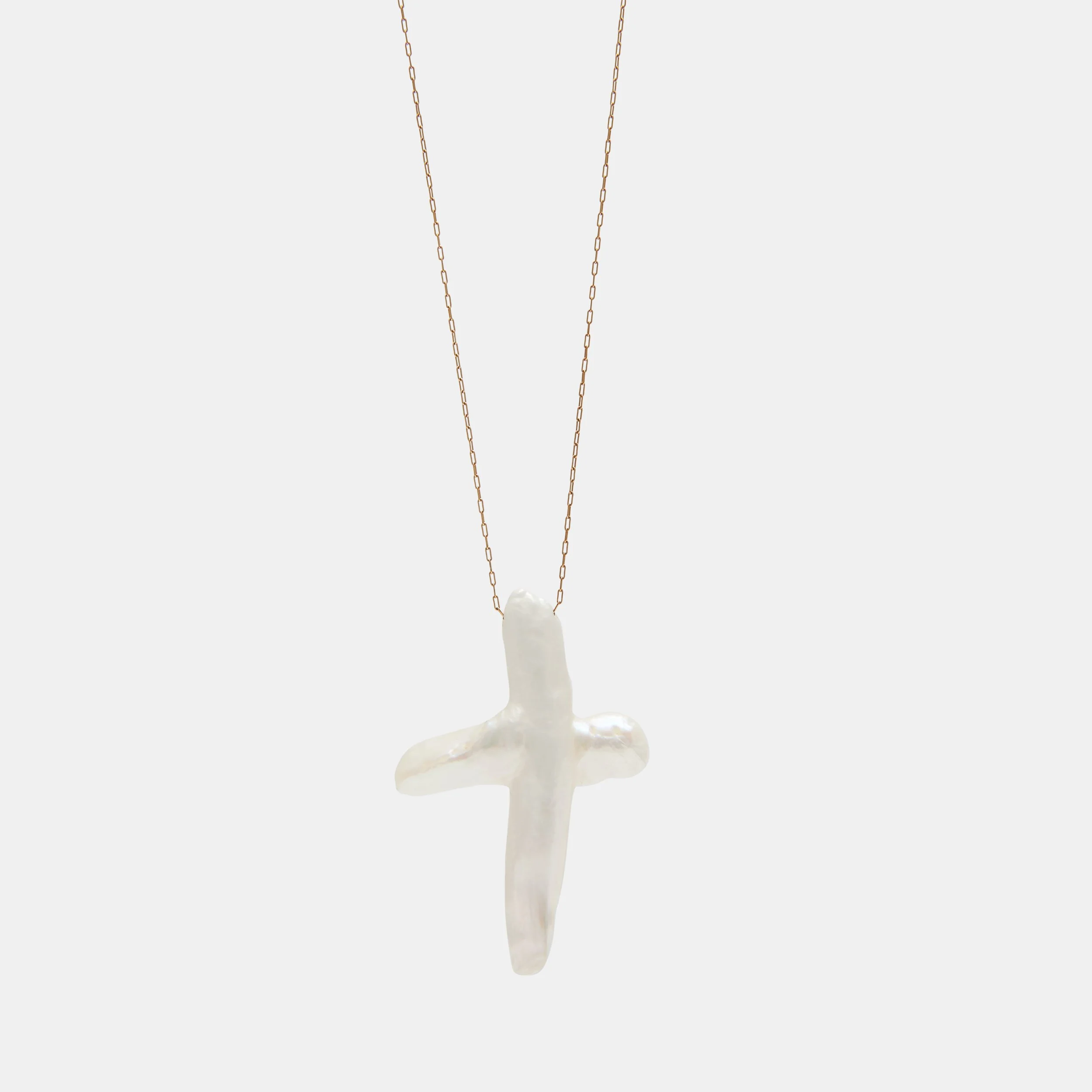 ORGANIC PEARL CROSS PENDANT NECKLACE