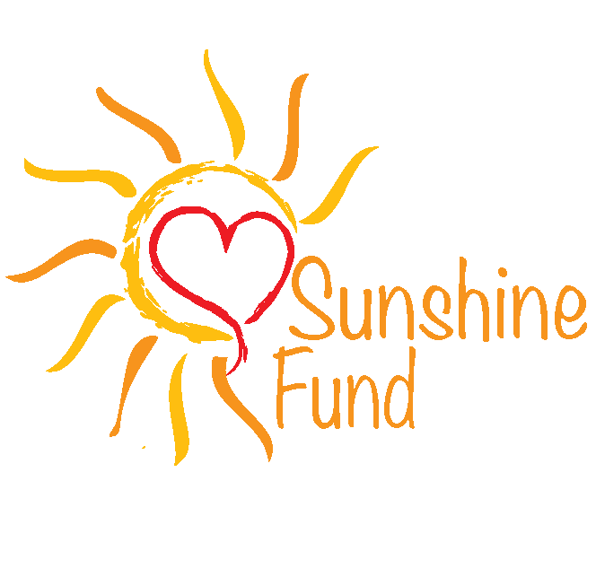 Logo for Sunshine Fund featuring a stylized sun with orange and yellow rays, a red heart in the center, and the words "Sunshine Fund" in orange text.