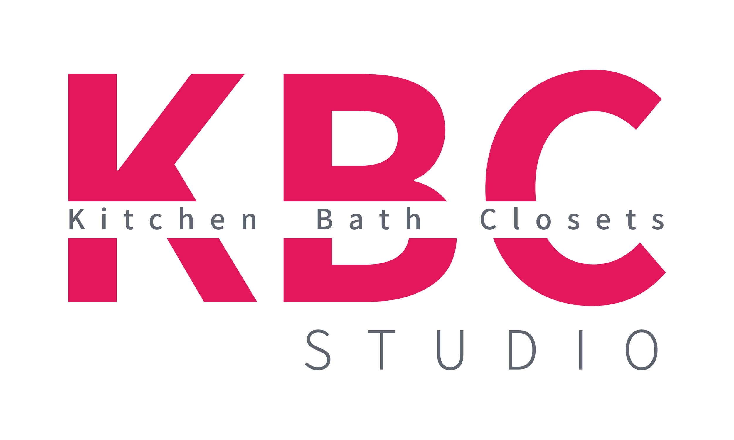 Logo for KBC Studio with large pink letters and smaller text 'Kitchen Bath Closets' underneath.