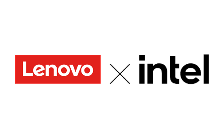 Lenovo and Intel logos side by side with an 'x' between them, indicating a partnership or collaboration.
