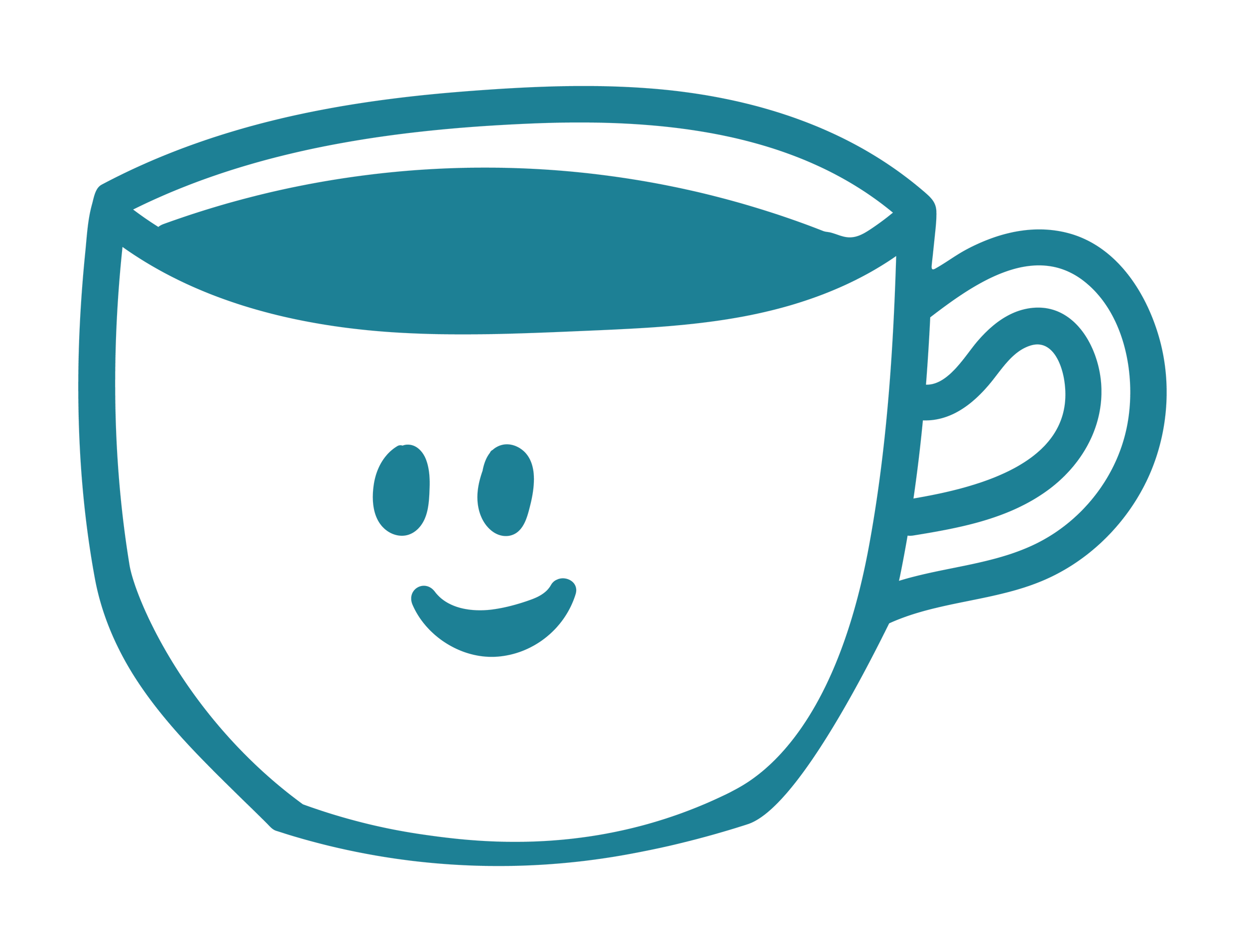 Teahouse submark of smiliing tea cup in dark blue.