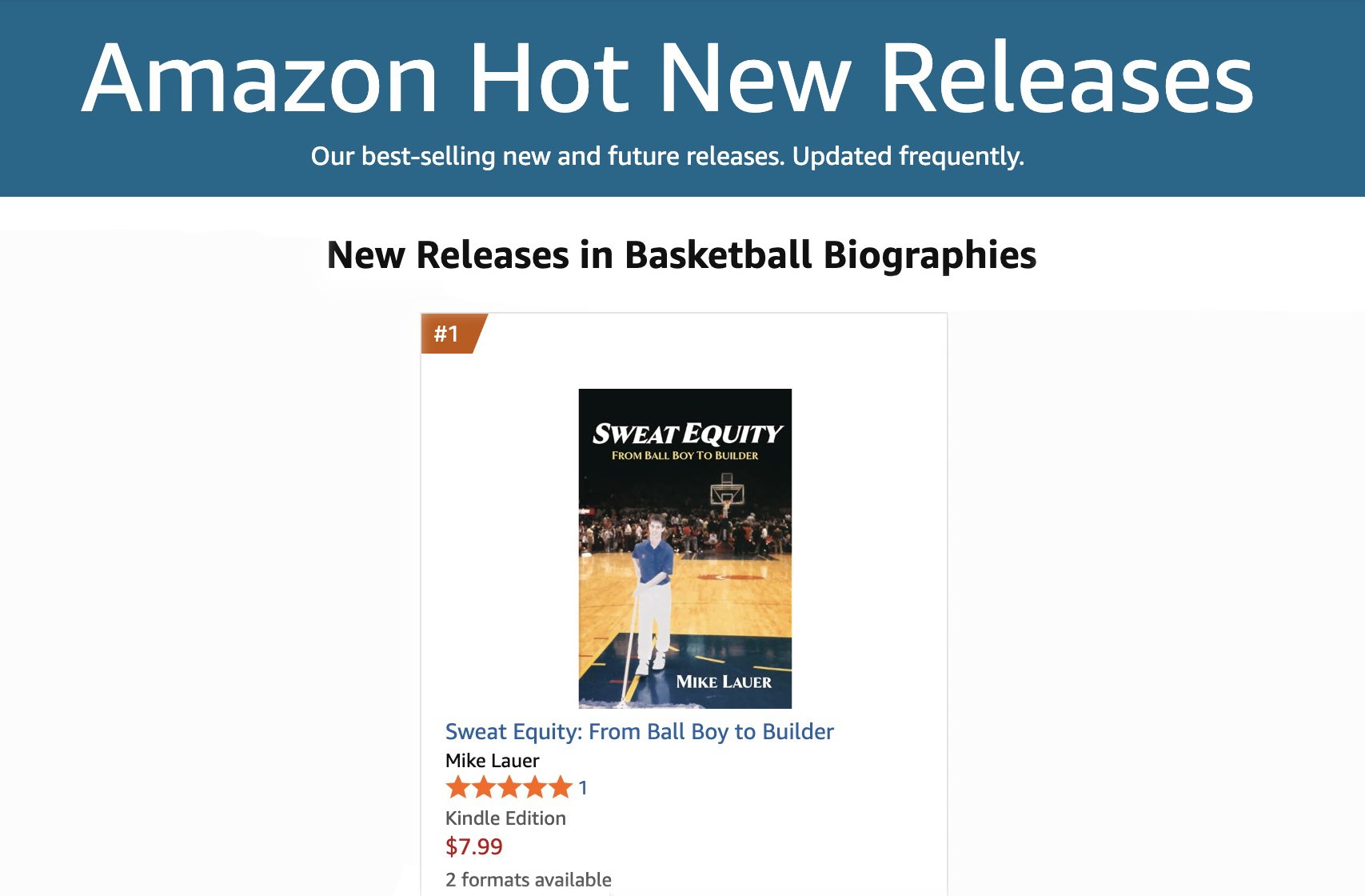 Sweat Equity by Mike Lauer ranked #1 on Amazon Hot New Releases in Basketball Biographies