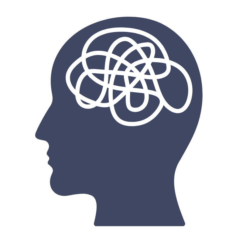 A silhouette of a person's head with squiggly lines inside where the brain goes