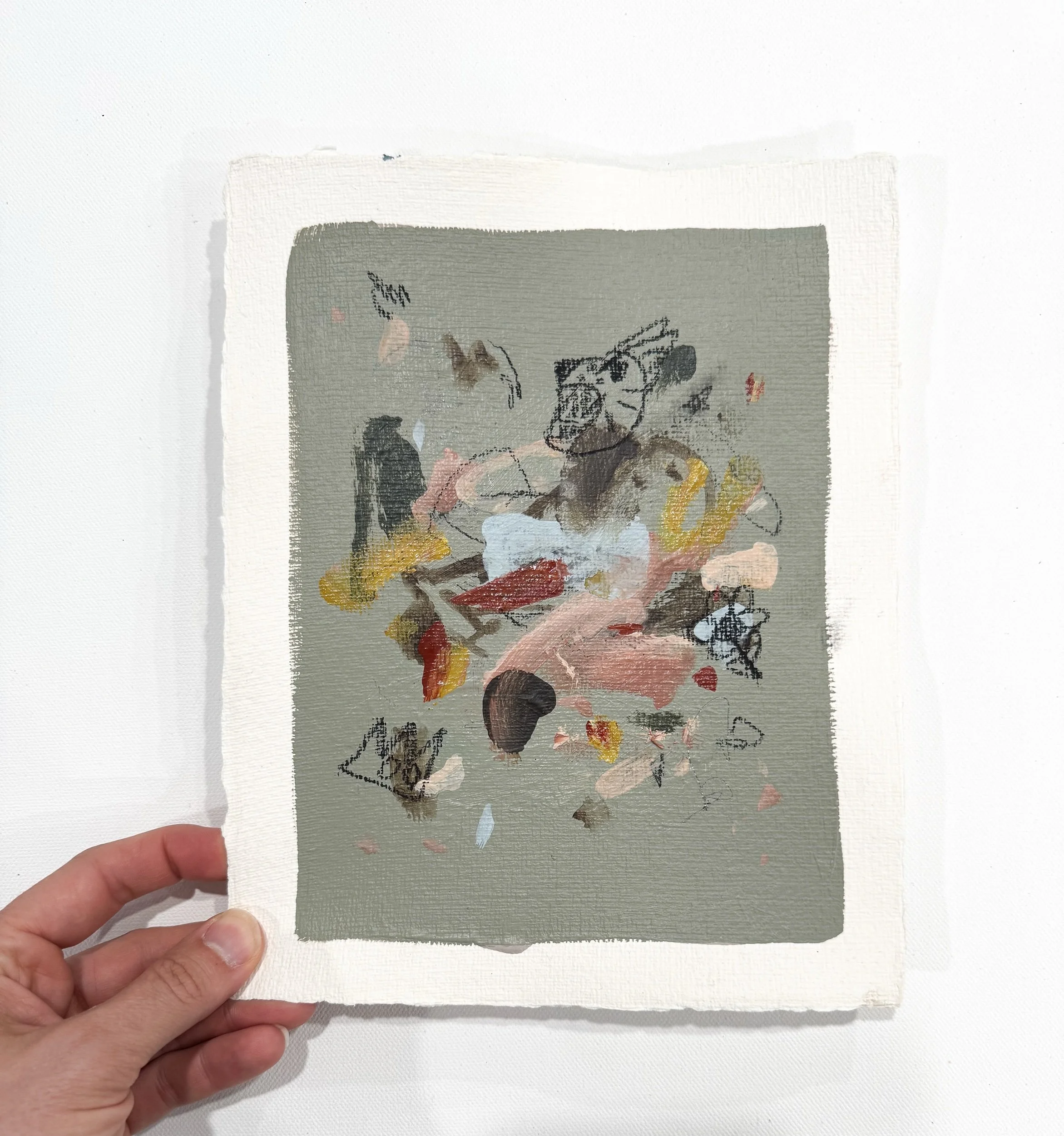 original abstract painting on handmade watercolor paper with deckled edges
