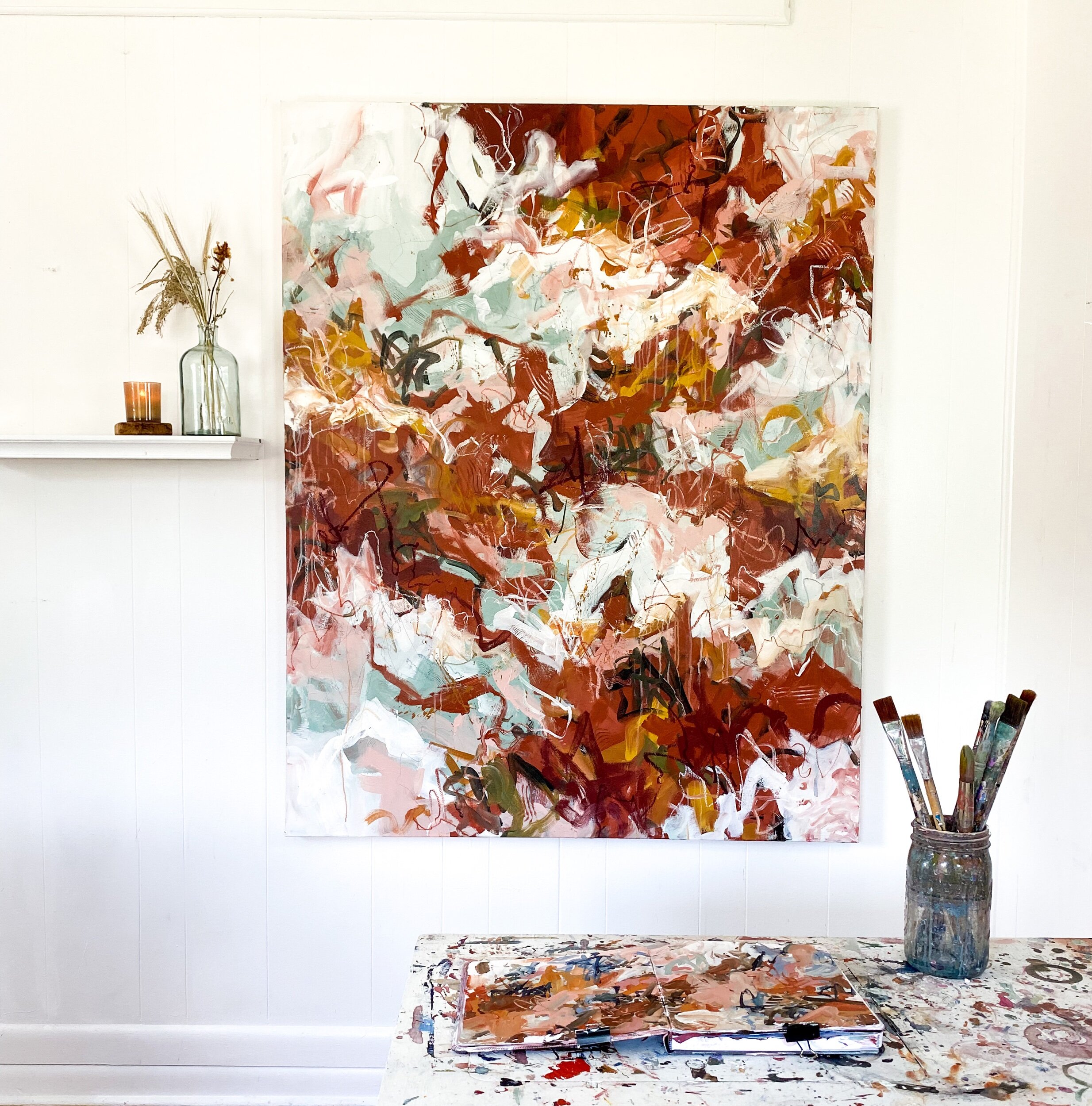 Large original abstract painting staged