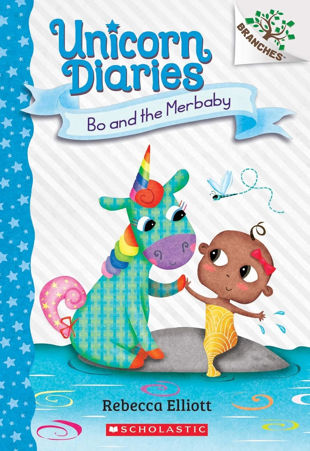 Front cover illustration of Unicorn Diaries: Bo's Magical New Friend by Rebecca Elliott, showing a cute unicorn with a colorful mane in a magical forest.