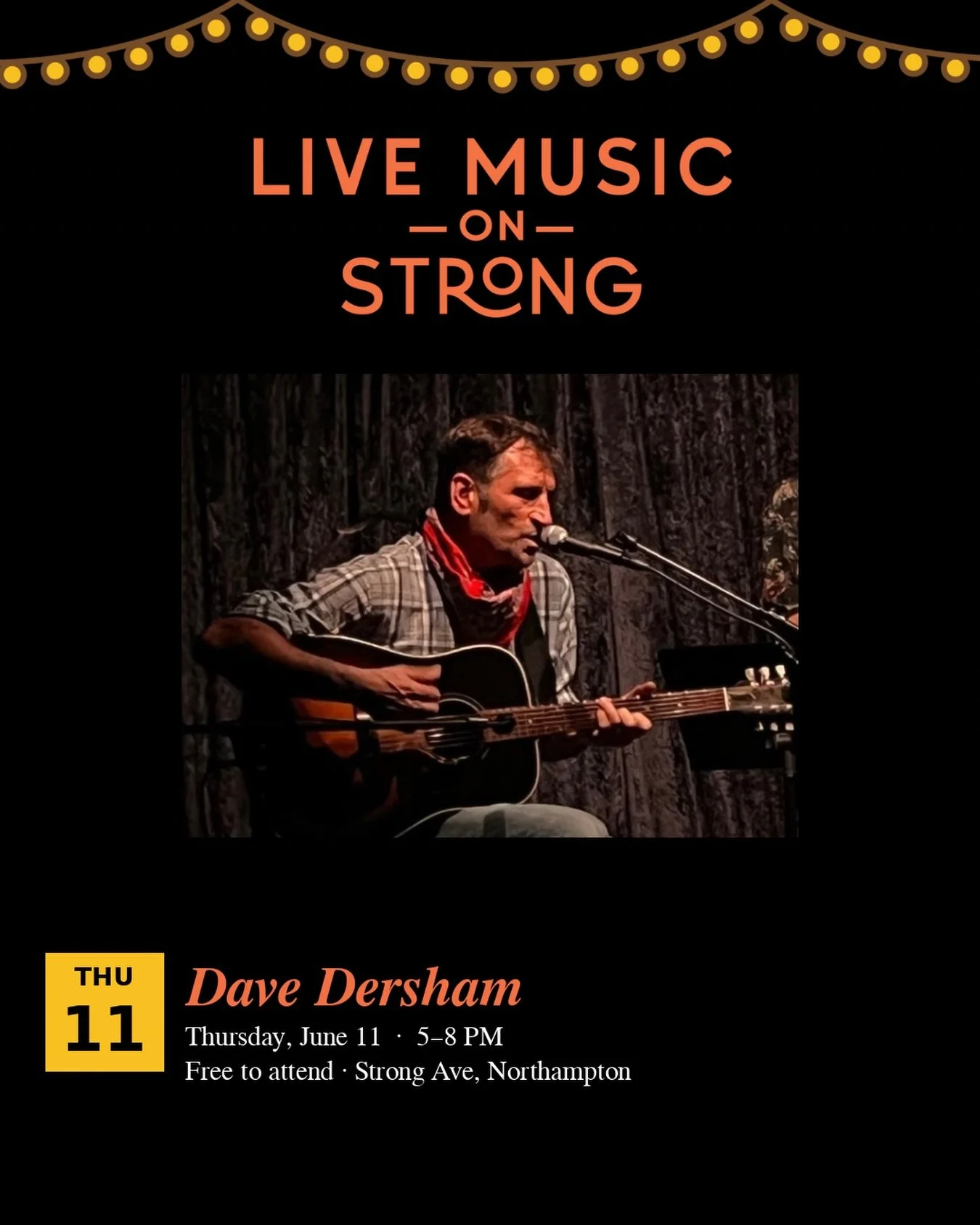 Dave Dersham is on the performance stage this Thursday, June 11! 🎸Rich, earthy songs with wry humor and an honest look at the human condition.
5&ndash;8 PM