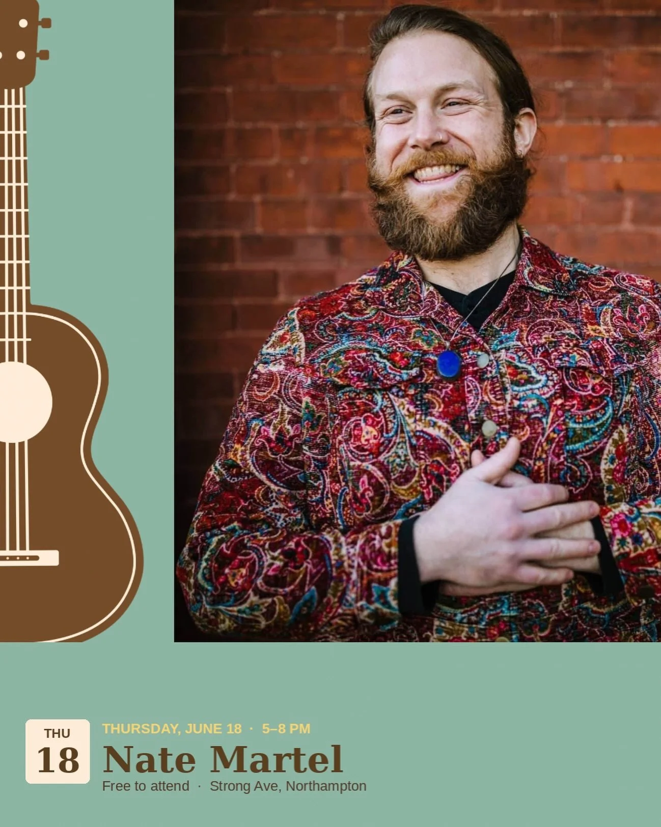 Thursday, June 18  5&ndash;8 PM 🎶
Nate Martel is bringing his soulful blend of roots rock, funk, and heartfelt songwriting to Summer on Strong.
Grab a bite, find a seat, and enjoy an evening of live music in the sunshine! ☀️