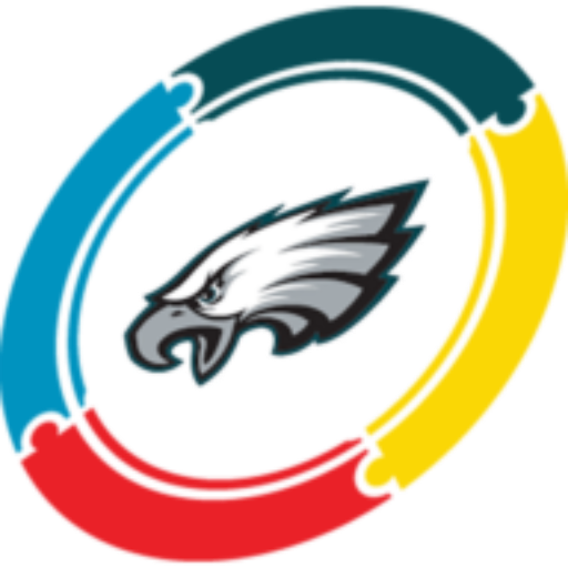 Philadelphia Eagles logo inside a multi-colored circular design.