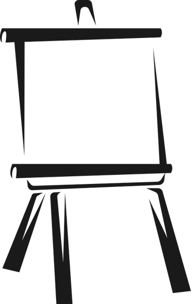 Silhouette of an easel with a blank canvas.