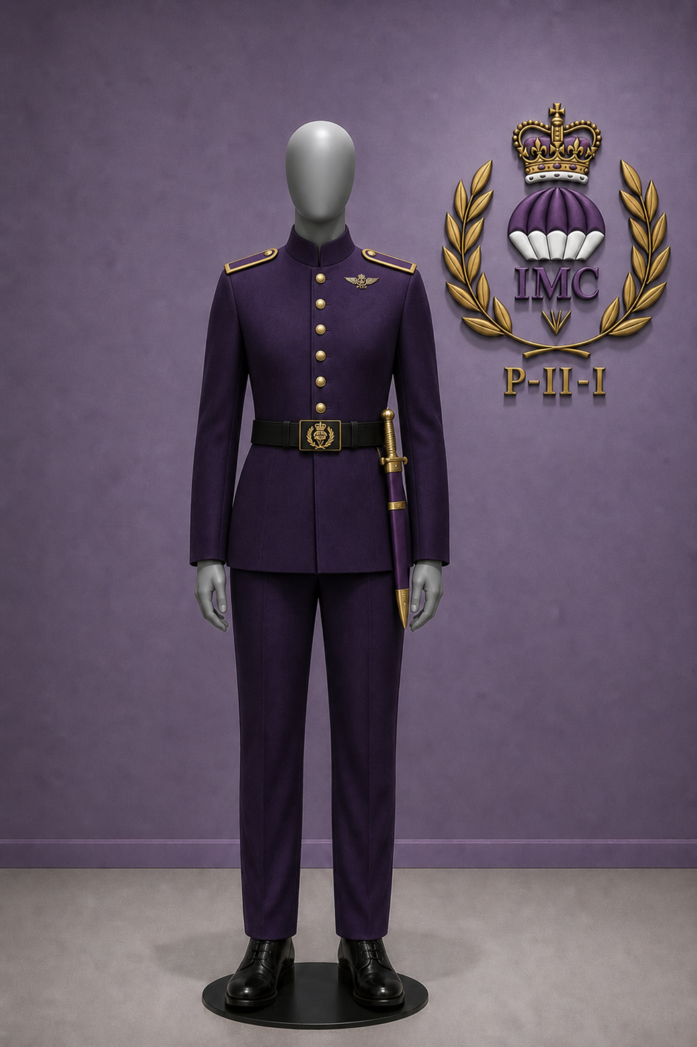 Male marine officer deck dress:  Identical to enlisted except that buttons and wing badge are gold.  No IMC at the collar, and gold edged purple epaulettes.