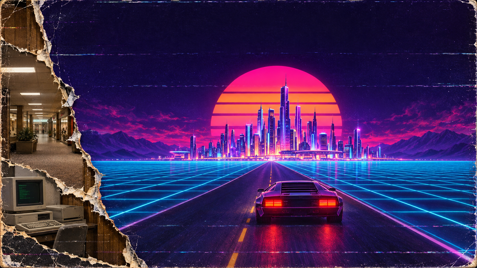 Synthwave artwork accompanying When the Future Felt Human
