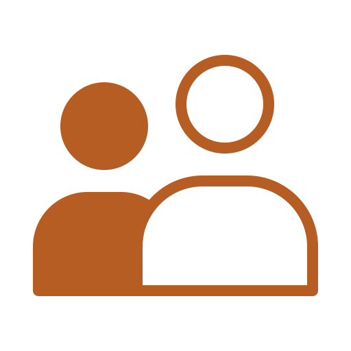 Simplified brown icon of two people, one in front and one behind, representing a user profile or account.
