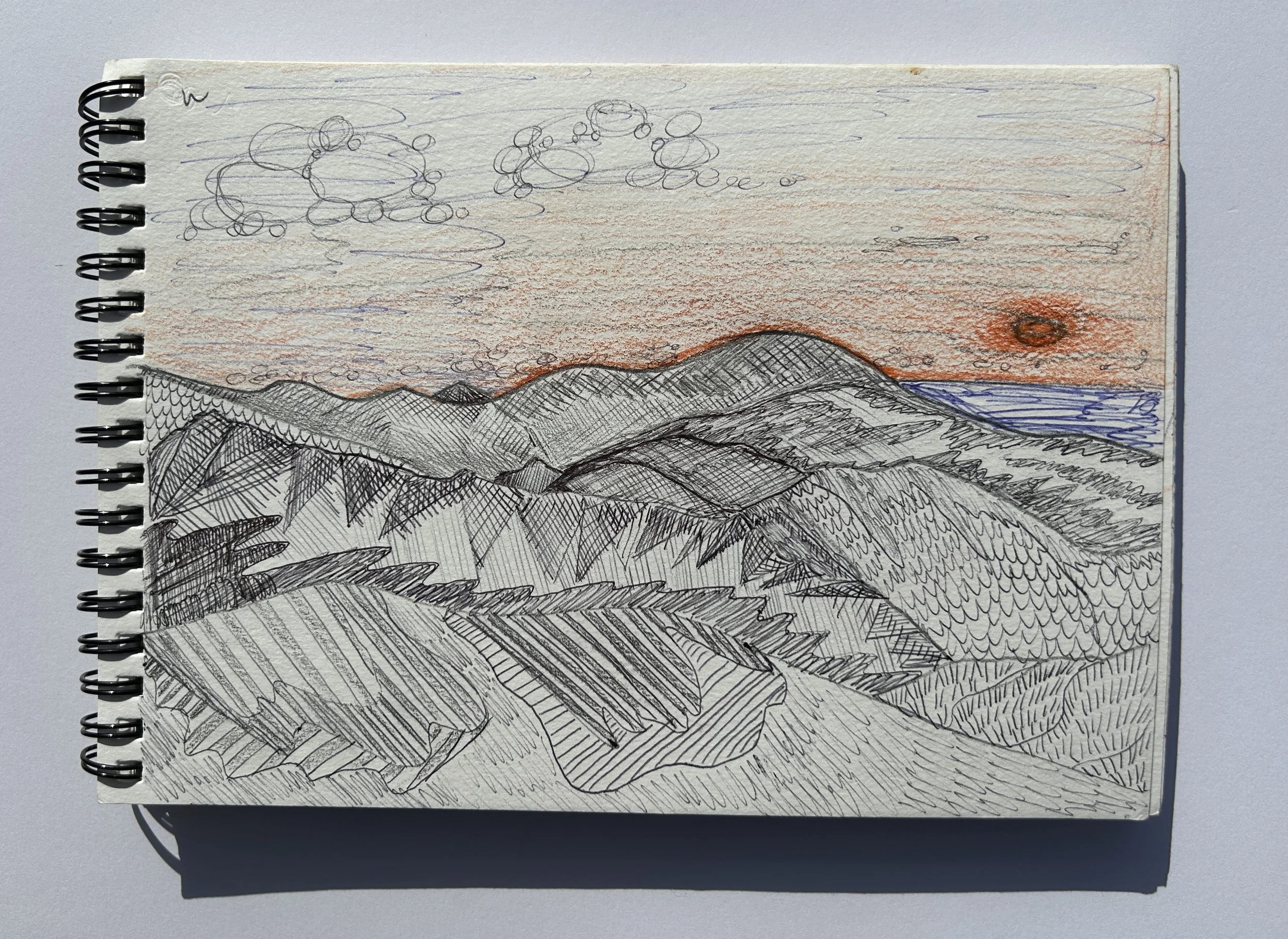 Sketch of mountain view from the top of Devil's Kitchen hike, Wales, 2026